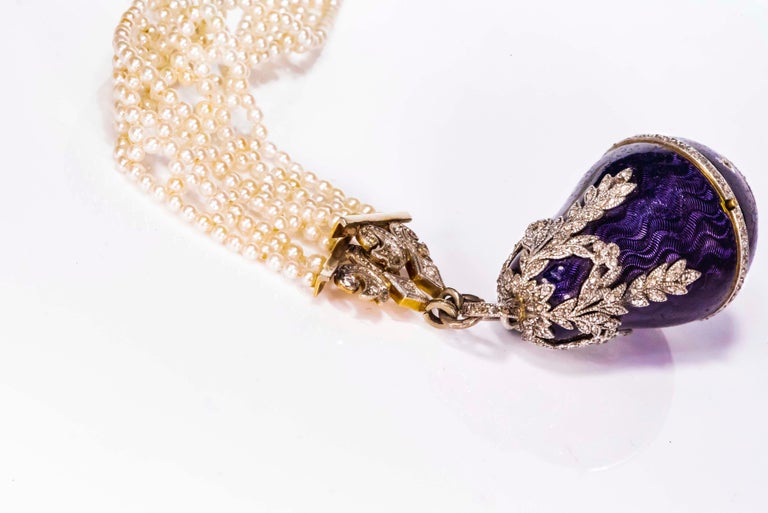  1900s Cartier Platinum Diamond Enamel Bell form Pendant Watch with Necklace 6