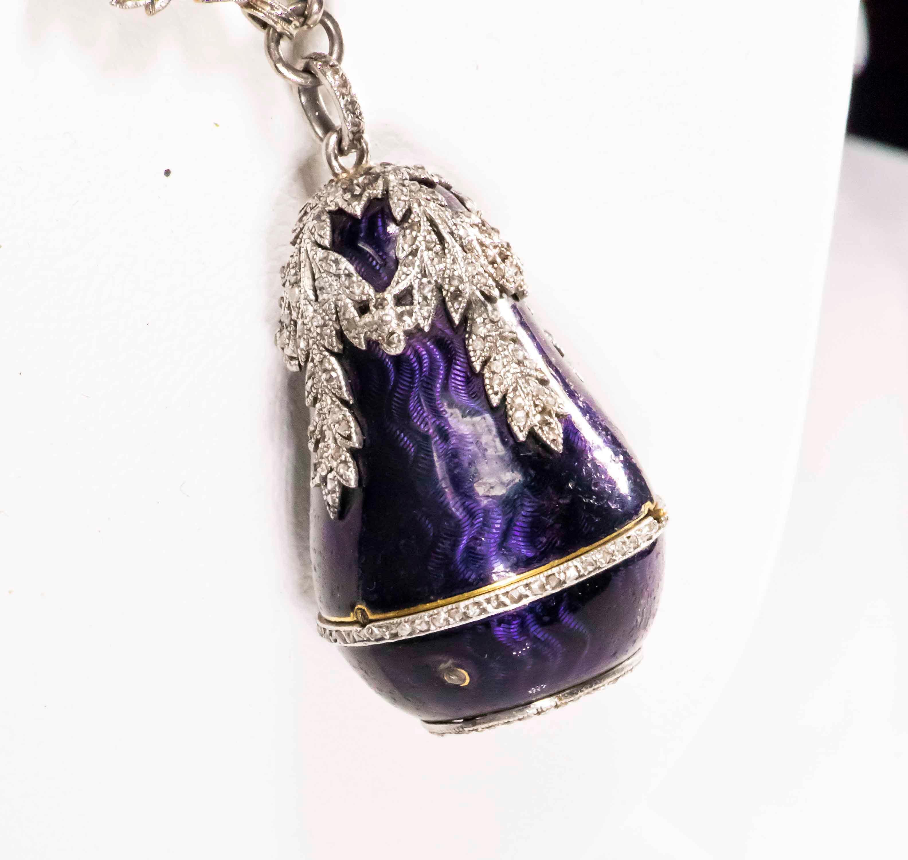1900s Cartier Platinum Diamond Enamel Bell form Pendant Watch with Necklace In Excellent Condition In New york, NY