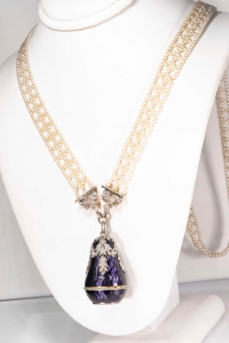  1900s Cartier Platinum Diamond Enamel Bell form Pendant Watch with Necklace 8