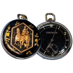 Antique 1900s Girard Perregaux Dress Pink Gold Silver Enamel Coach Pocket Watch