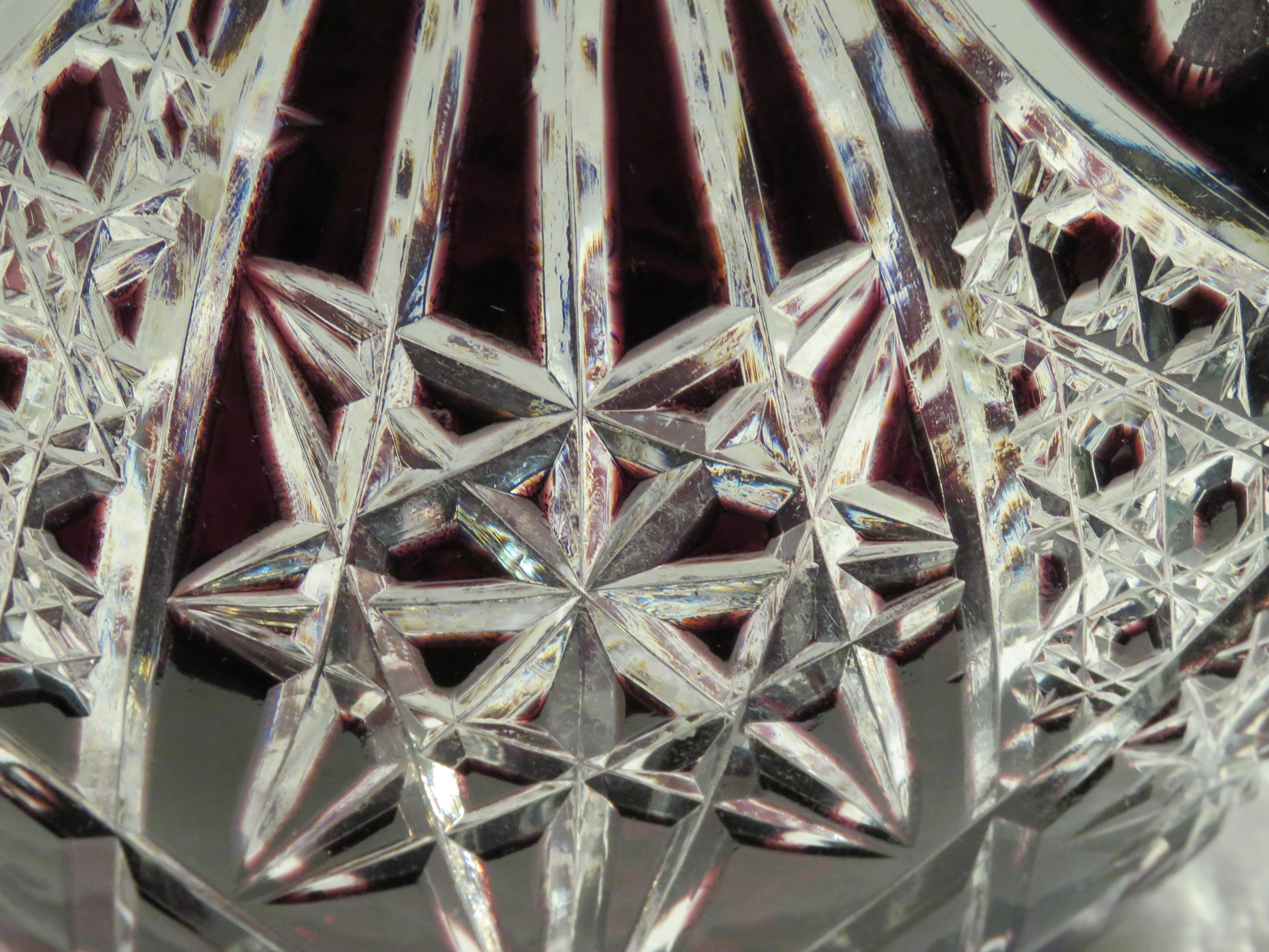 RARE 1900er große handgeschnittene schwere geätzte Diamantschliff Amethyst Kristall Korb (Französisch) im Angebot