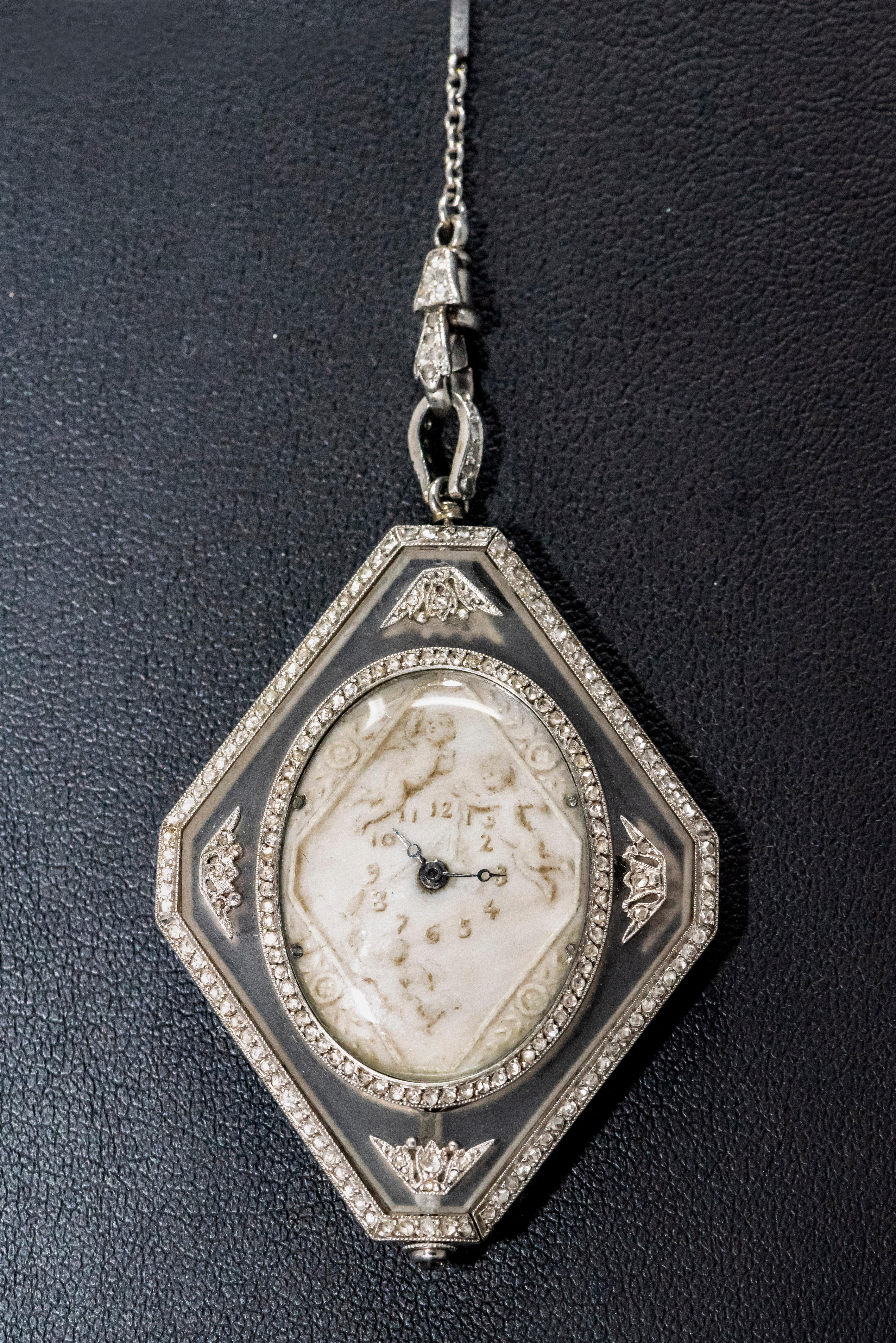 Rare 1900s Vacheron Constantin Verger Angel Rock Crystal Platinum Diamond Watch For Sale 8