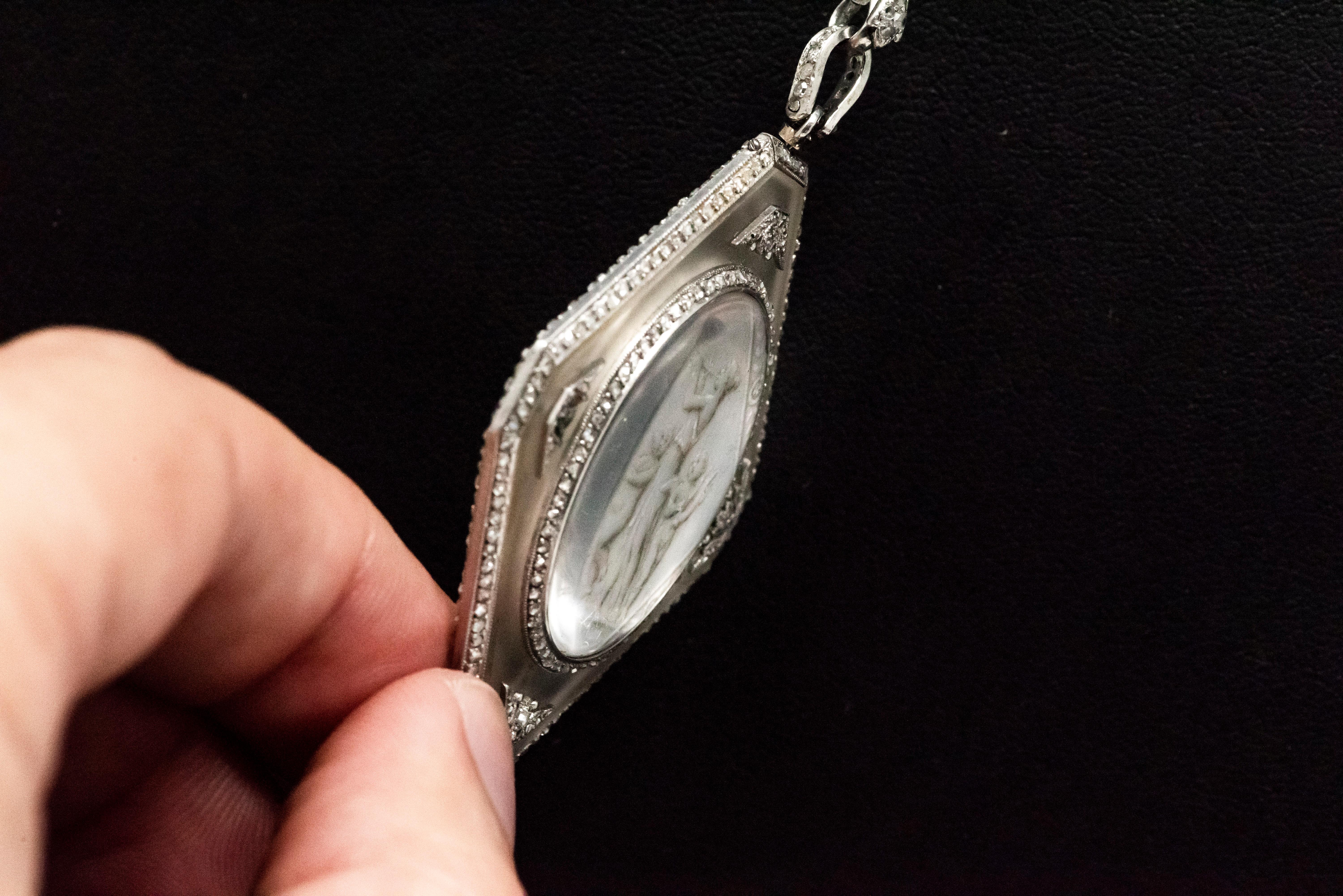 Rare 1900s Vacheron Constantin Verger Angel Rock Crystal Platinum Diamond Watch For Sale 3