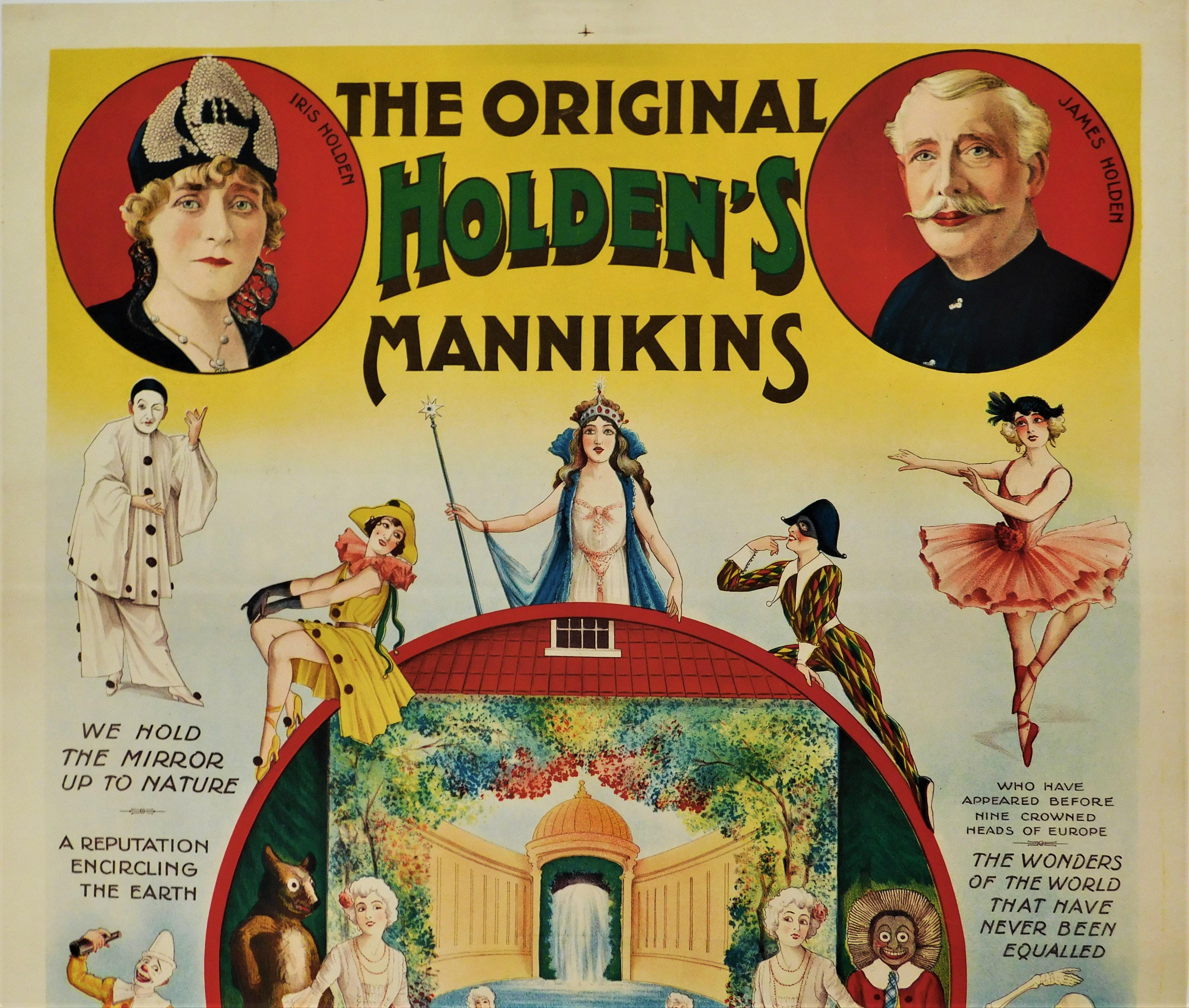 Affiche de scène théâtrale originale des années 1890 à dos de lin - Holden's Mannikins en vente 4