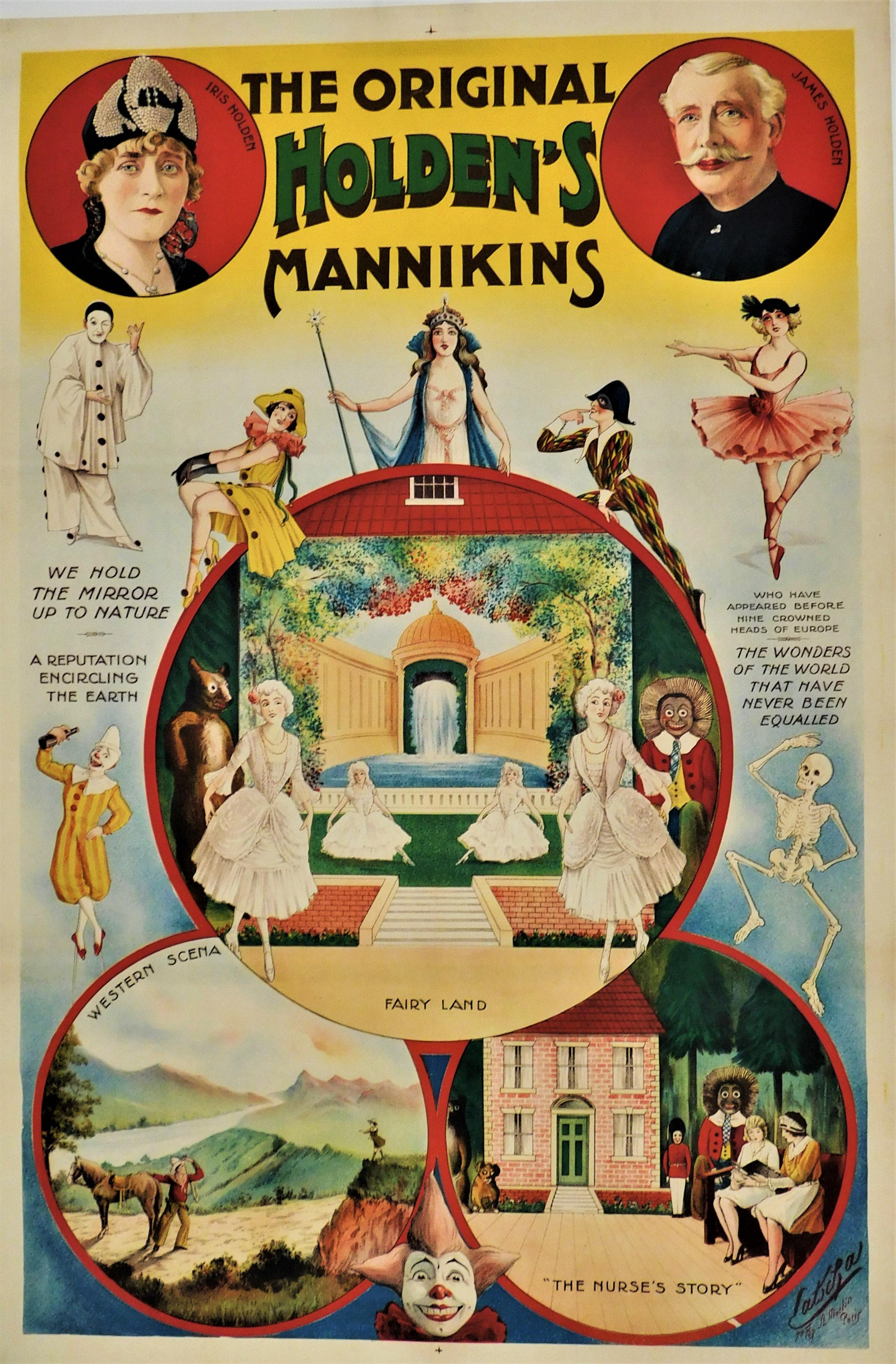 Affiche de scène théâtrale originale des années 1890 à dos de lin - Holden's Mannikins en vente 6