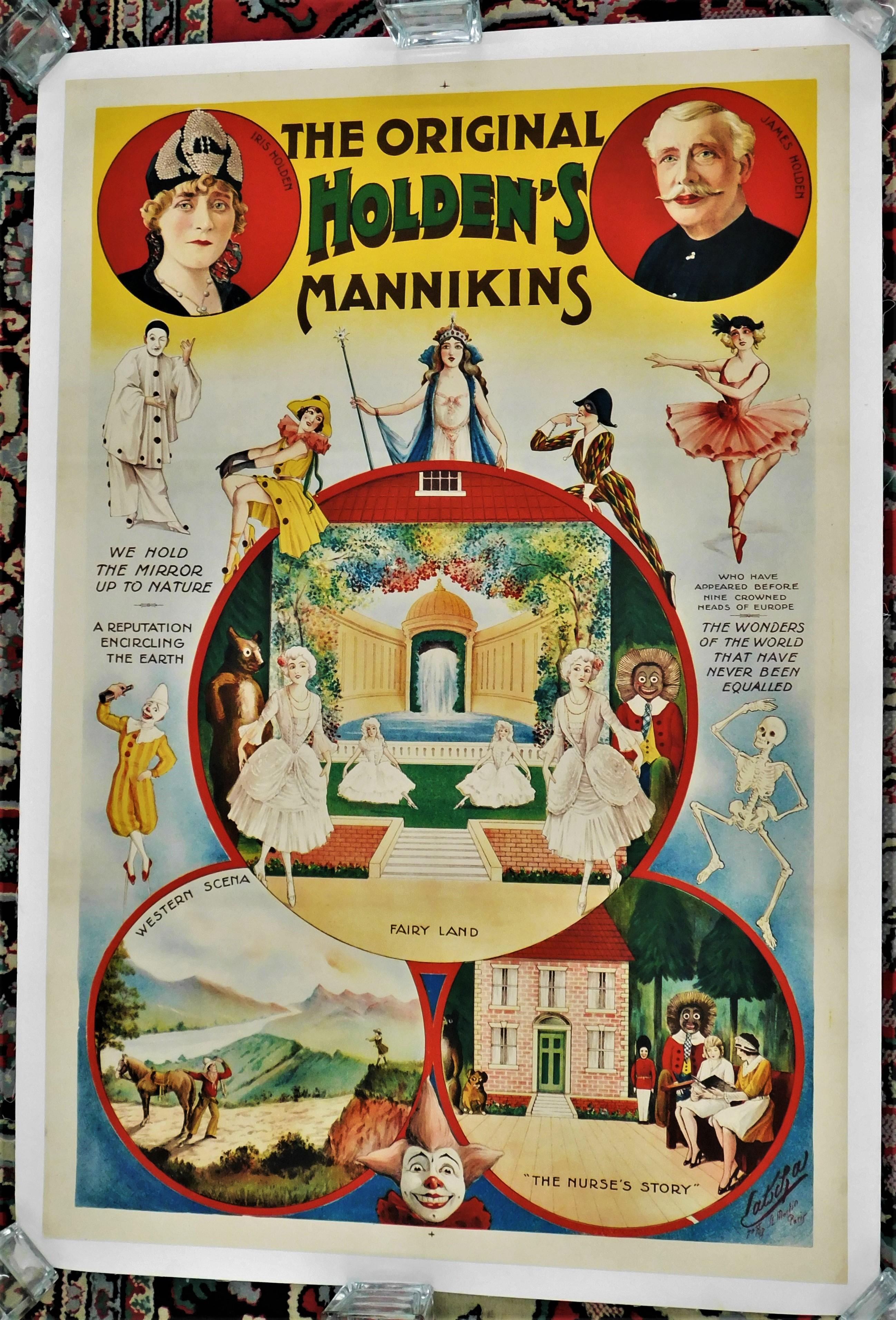 Affiche de scène théâtrale originale des années 1890 à dos de lin - Holden's Mannikins en vente 7