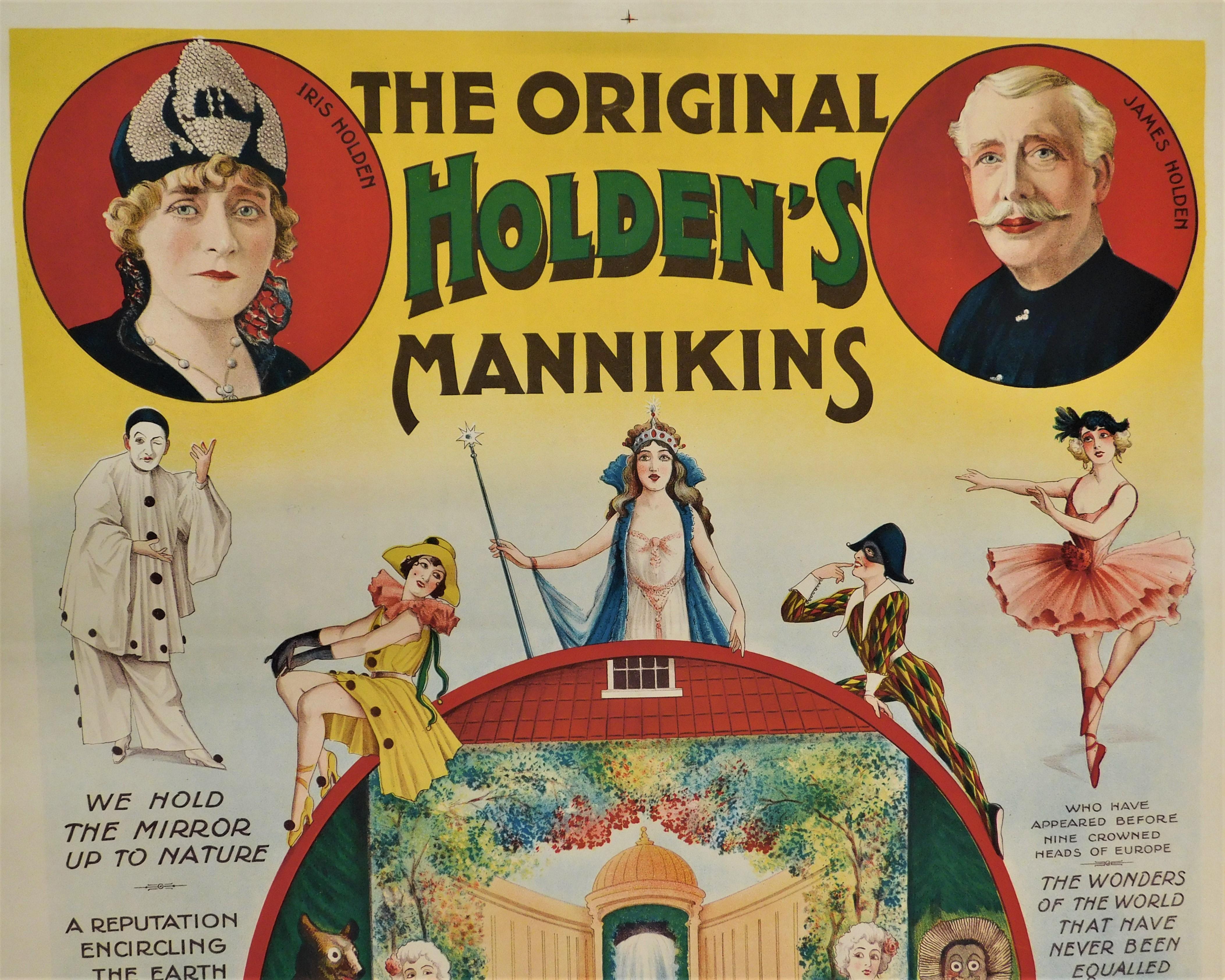 Victorien Affiche de scène théâtrale originale des années 1890 à dos de lin - Holden's Mannikins en vente