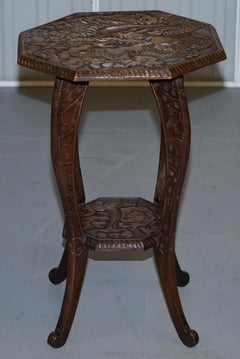 Rare 1905 Liberty's London Japanese Dragon Carved Side End Lamp Wine Table