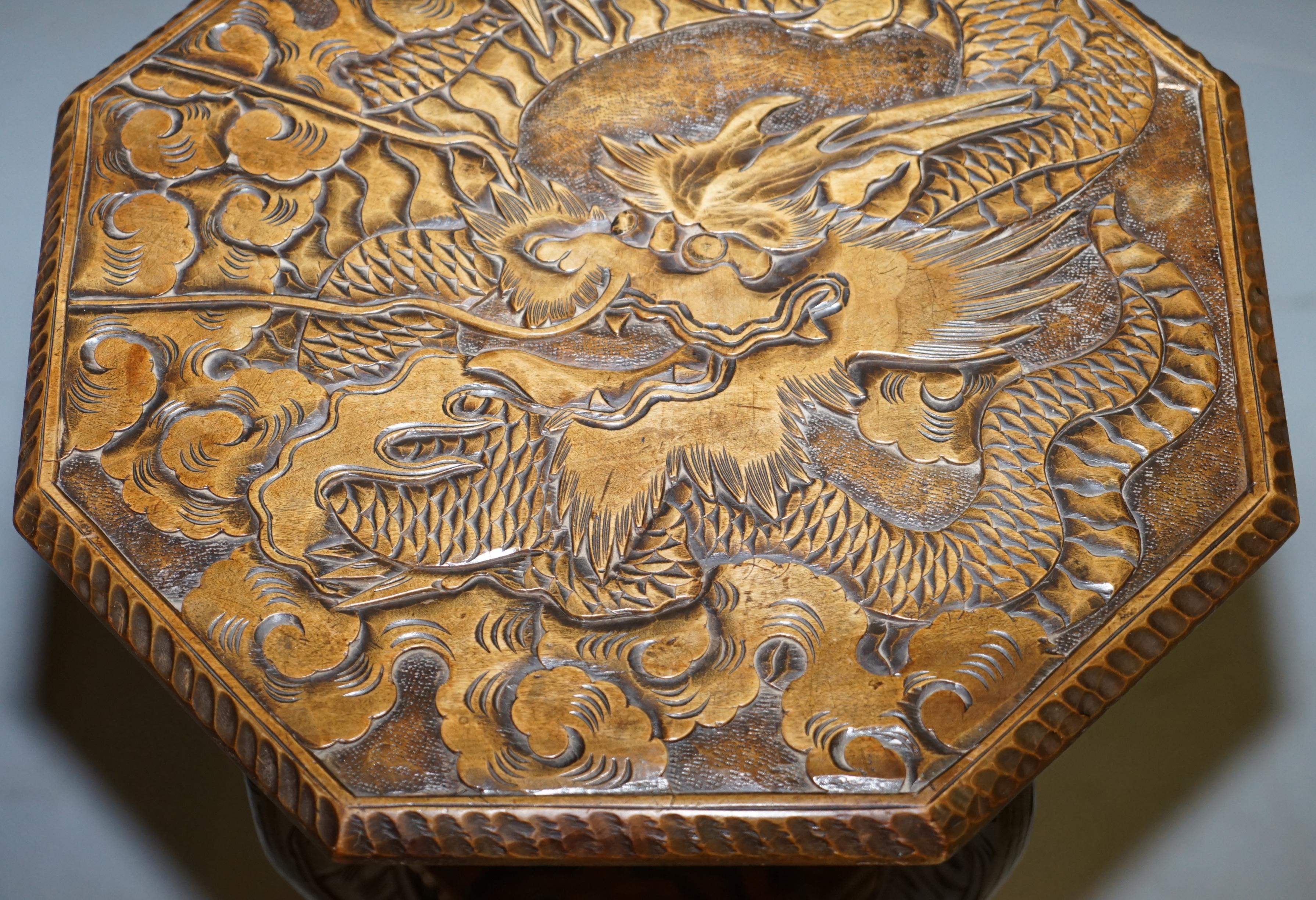 Edwardian Rare 1905 Liberty's London Japanese Dragon Carved Side End Lamp Wine Table