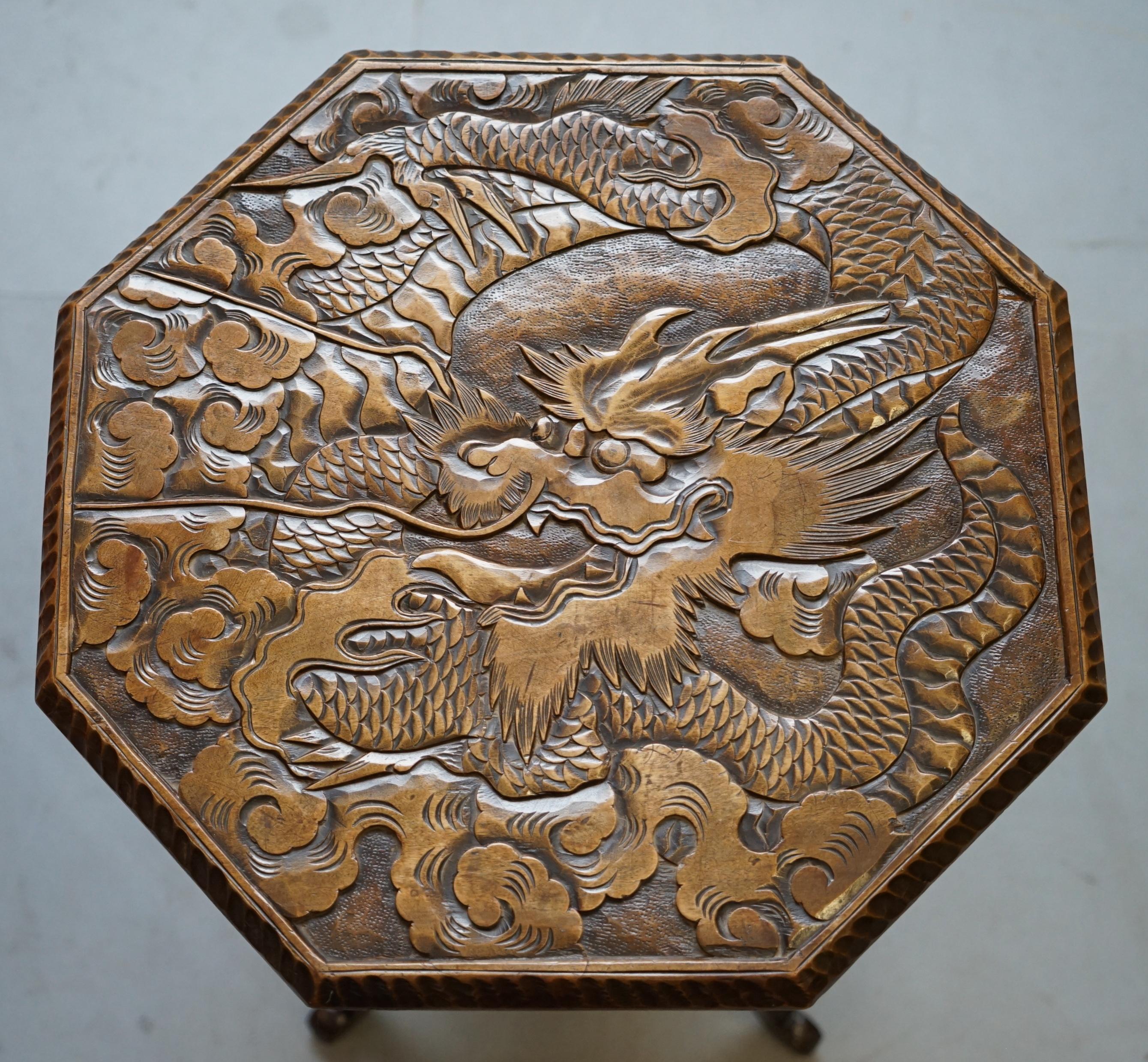 Early 20th Century Rare 1905 Liberty's London Japanese Dragon Carved Side End Lamp Wine Table
