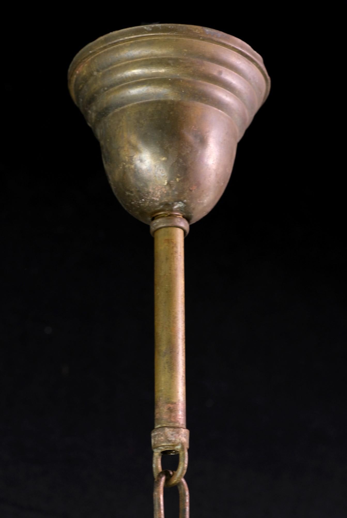 American Rare 1910s Pendant Light w/ Fluted Milk Glass Globe Brass Hardware and Chain 