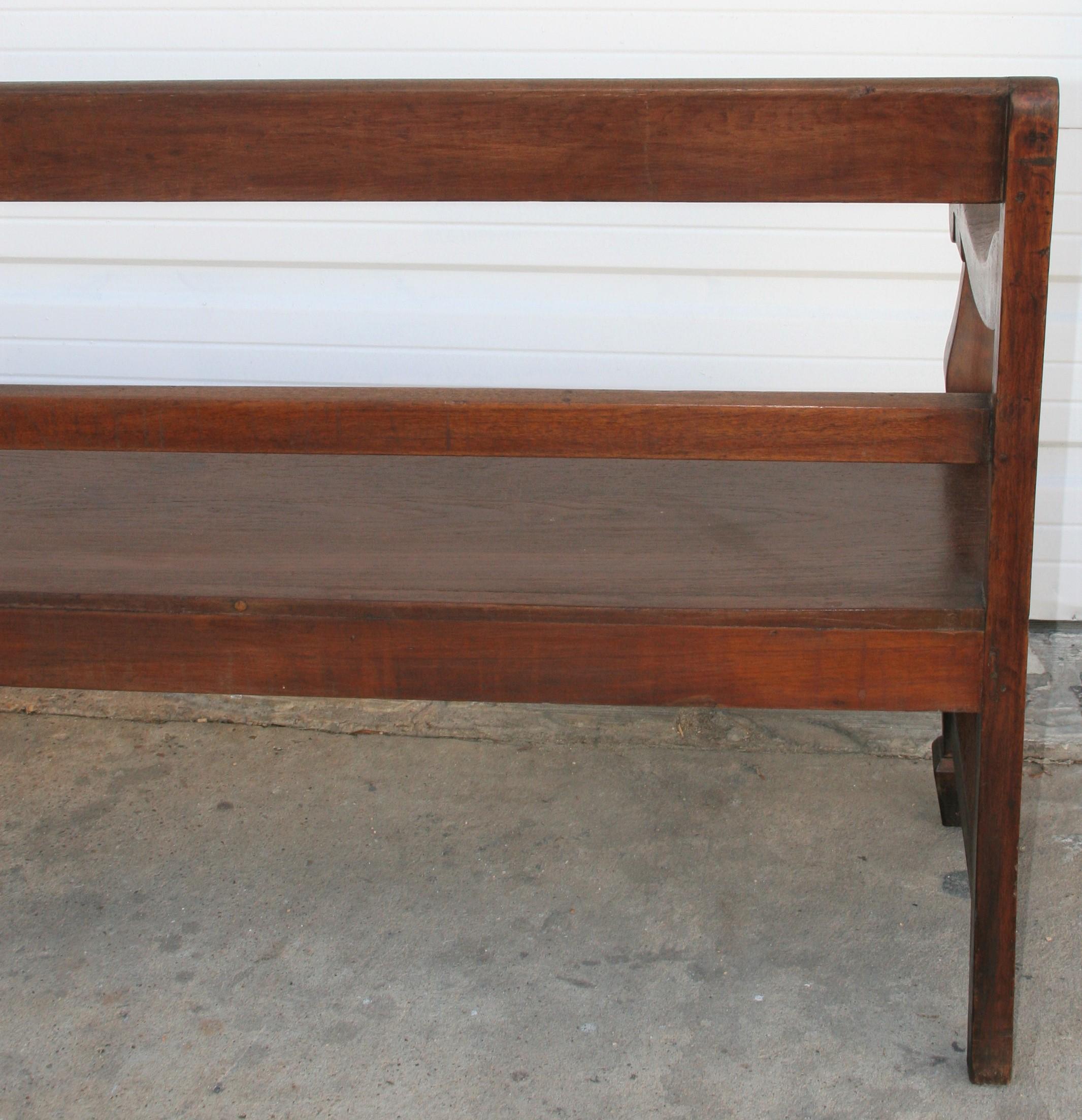 Rare 1910s Solid Teak Wood Handcrafted Bench from a Company Office 4