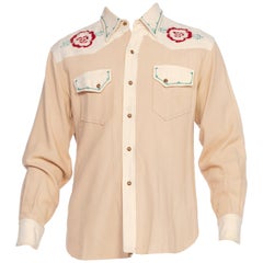 1930S TEM-TEX Wool Blend Rare Men's Rockabilly Western Shirt With Red Floral Em