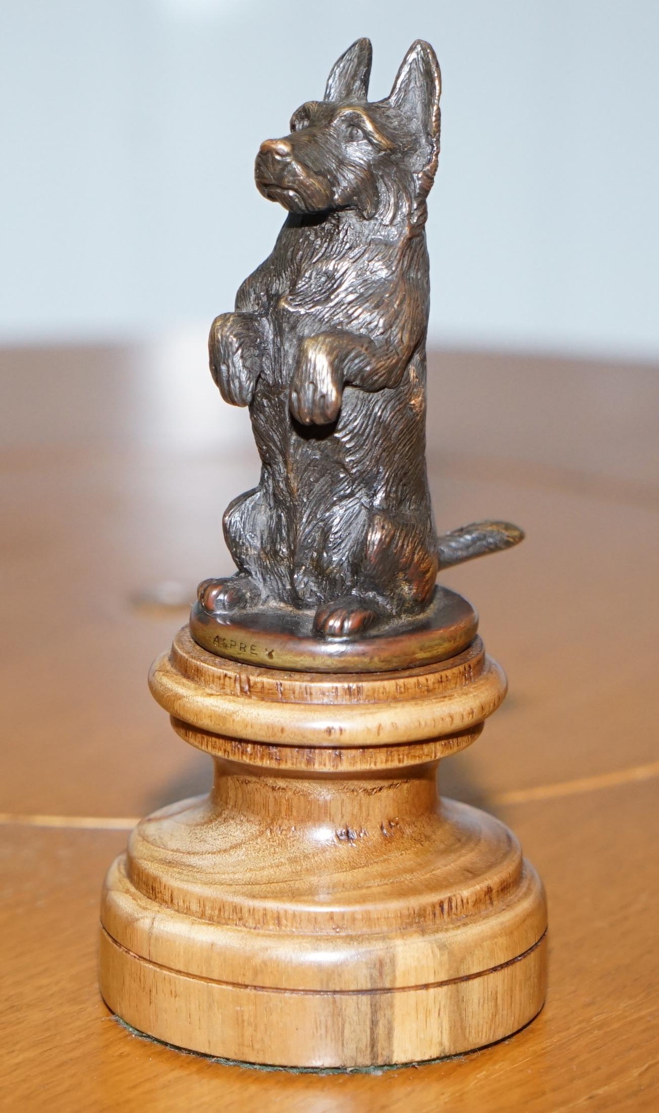 Early 20th Century Rare 1920 Original Asprey London Solid Bronze Car Mascot of Begging Scottie Dog