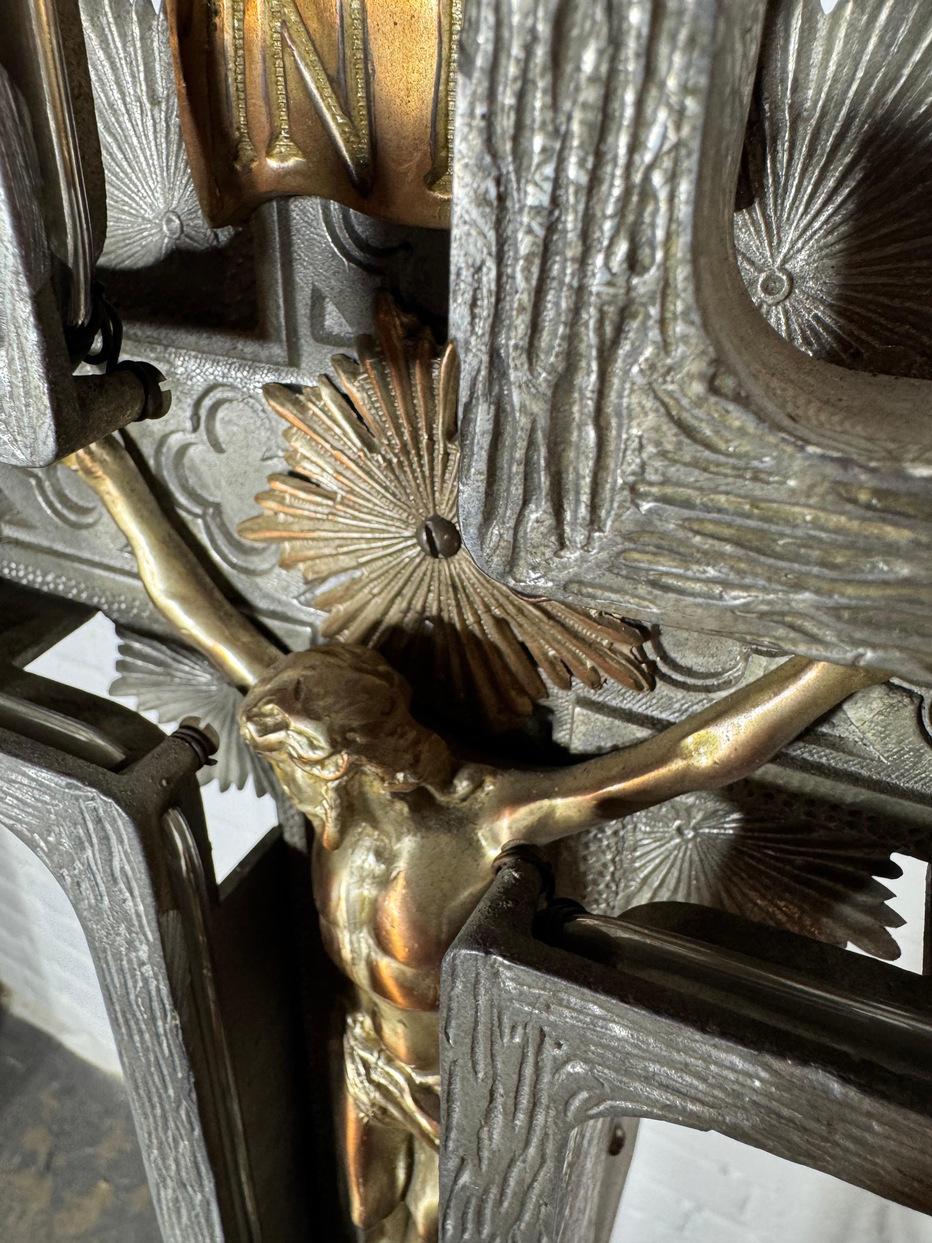 Mid-20th Century Rare 1920s , 30's Art Deco Cast Aluminum and Neon Crucifix.Original RED neon