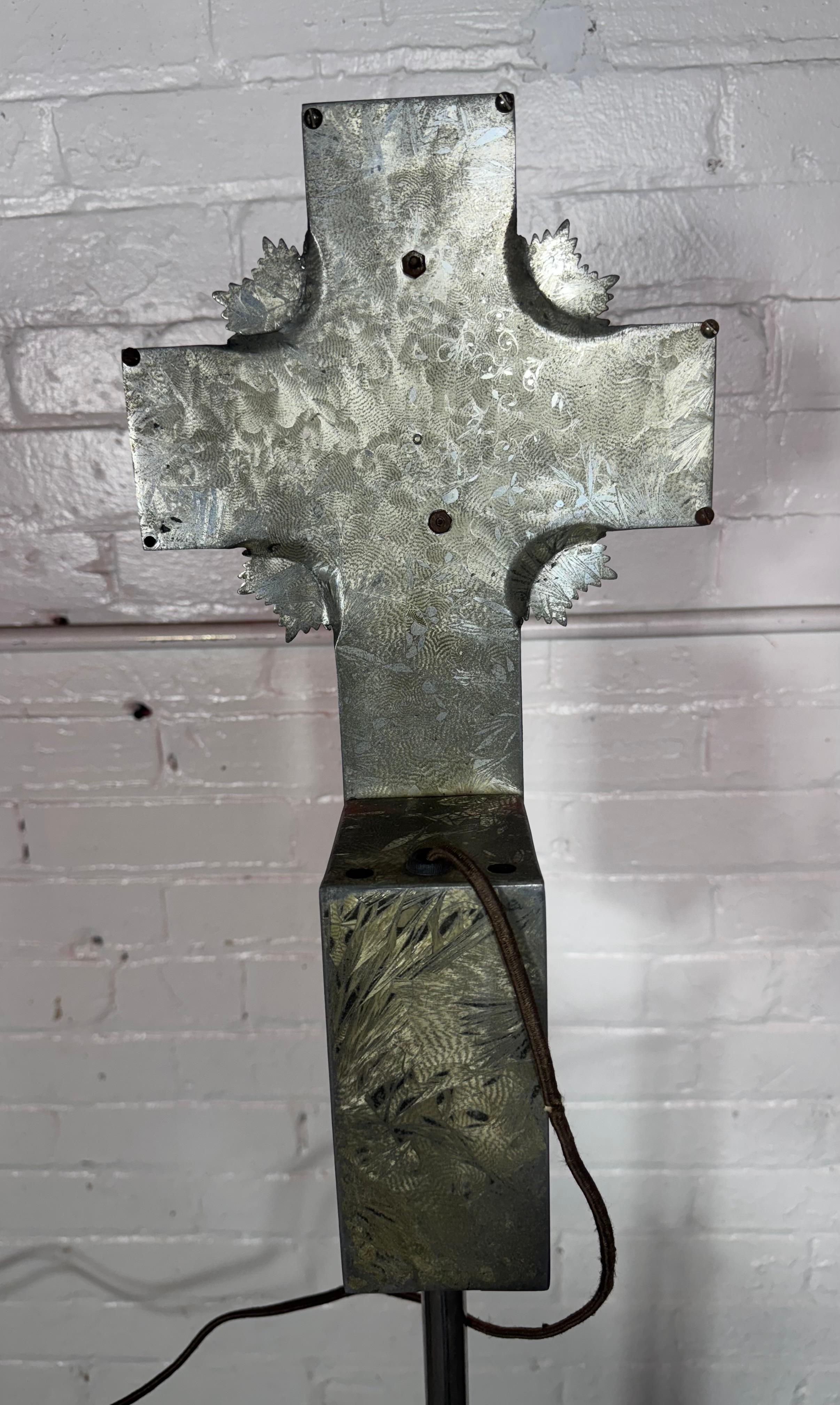 Metal Rare 1920s , 30's Art Deco Cast Aluminum and Neon Crucifix.Original RED neon