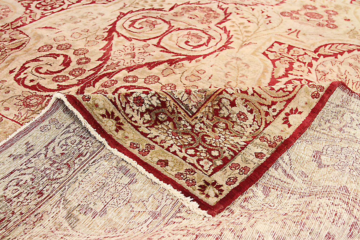 Hand-Woven Rare 1920s Antique Persian Yazd Rug with Intricate Floral Details in Red For Sale