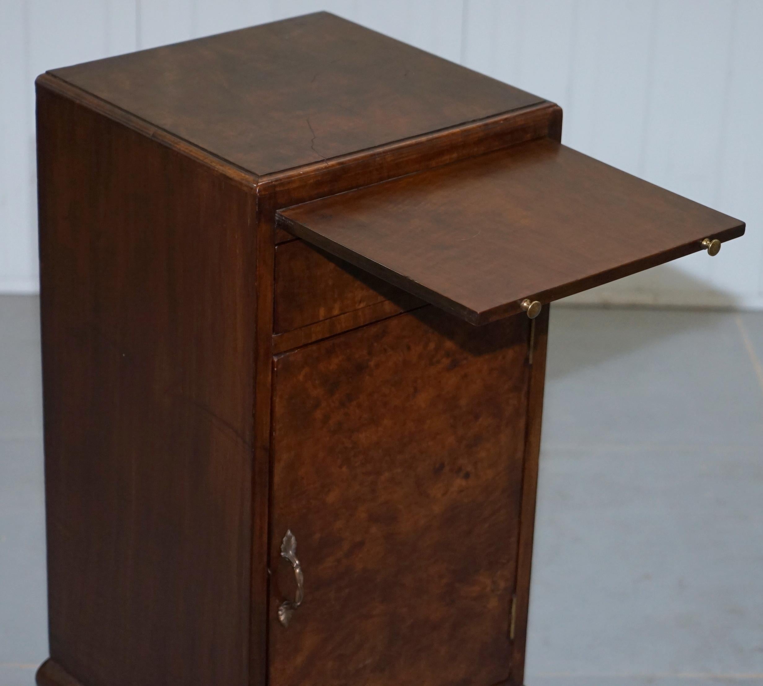 Rare 1920s Art Deco Burr Walnut Side Table with Butlers Serving Tray and Drawer 4