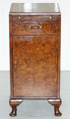 Rare 1920s Art Deco Burr Walnut Side Table with Butlers Serving Tray and Drawer