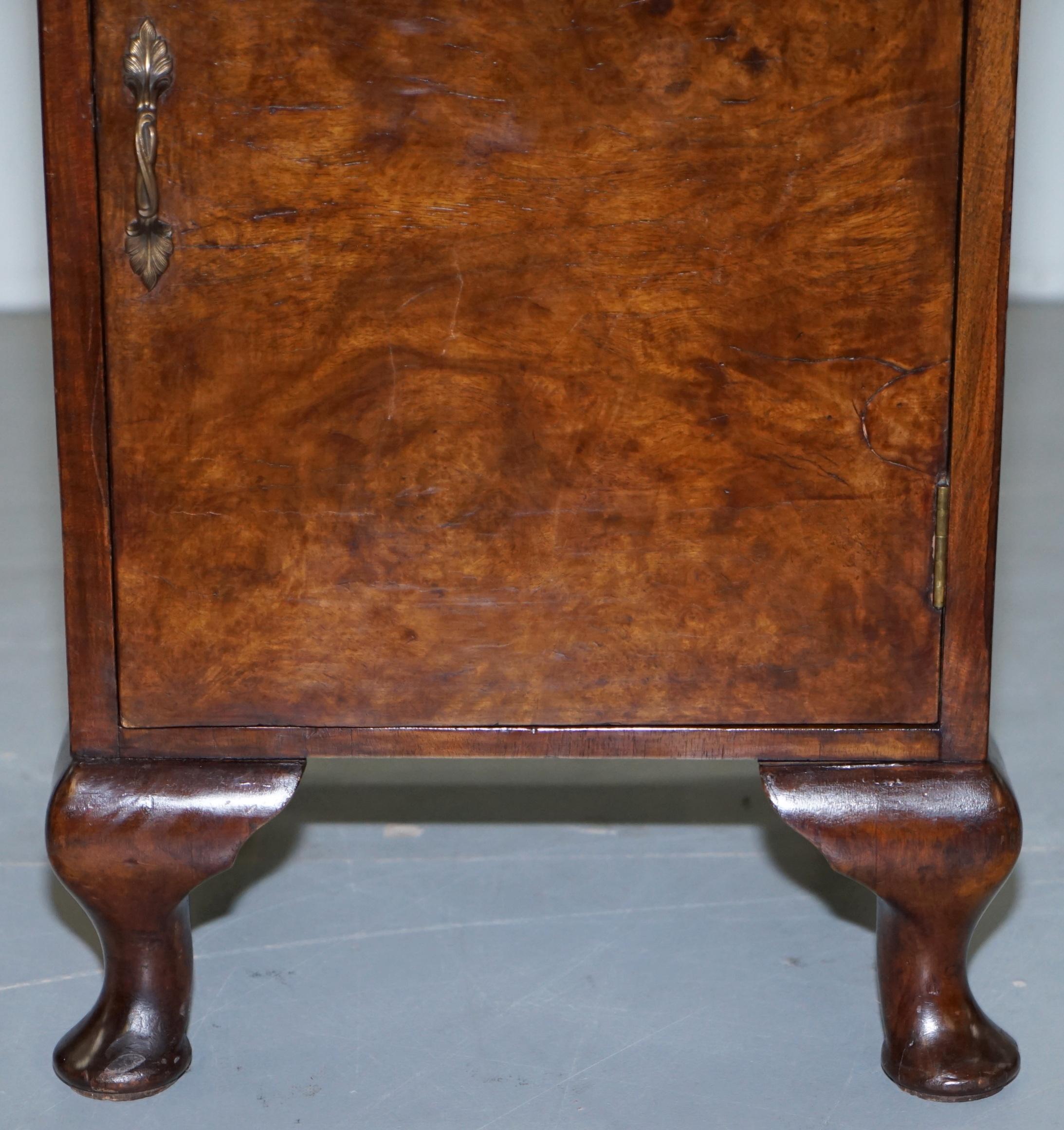 Early 20th Century Rare 1920s Art Deco Burr Walnut Side Table with Butlers Serving Tray and Drawer