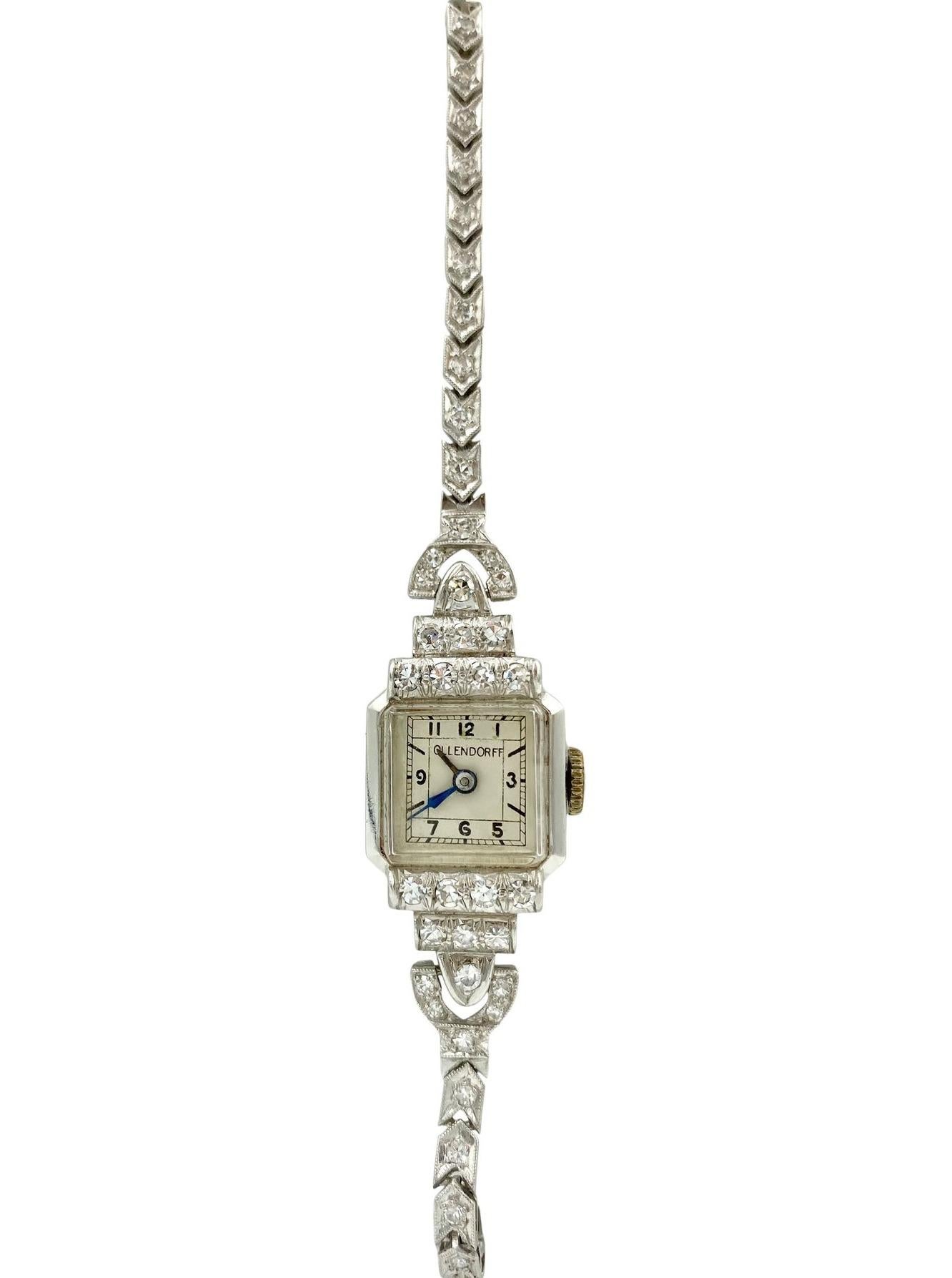 Art déco Ollendorff 56 Diamants 2.0cttw Platine Art Deco Ladies Wristwatch Circa 1920s  en vente