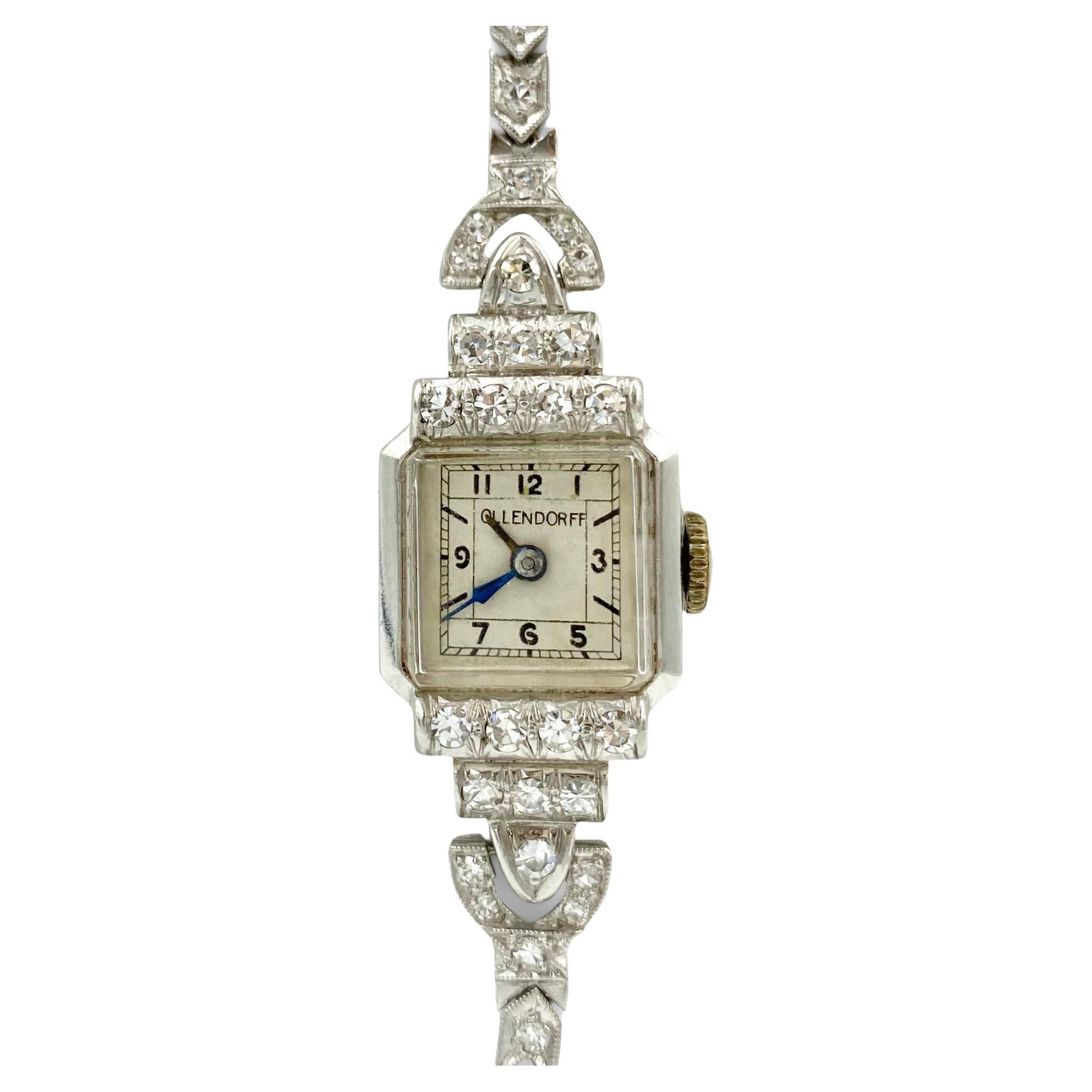 Ollendorff 56 Diamonds 2.0cttw Platinum Art Deco Ladies Wristwatch Circa 1920s  For Sale