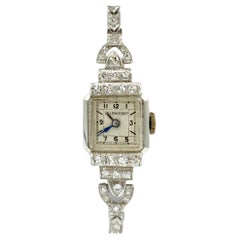 RARE 1920s Art Deco Luxury Platinum 56 Diamonds Ladies Watch 2.0cttw Ollendorff