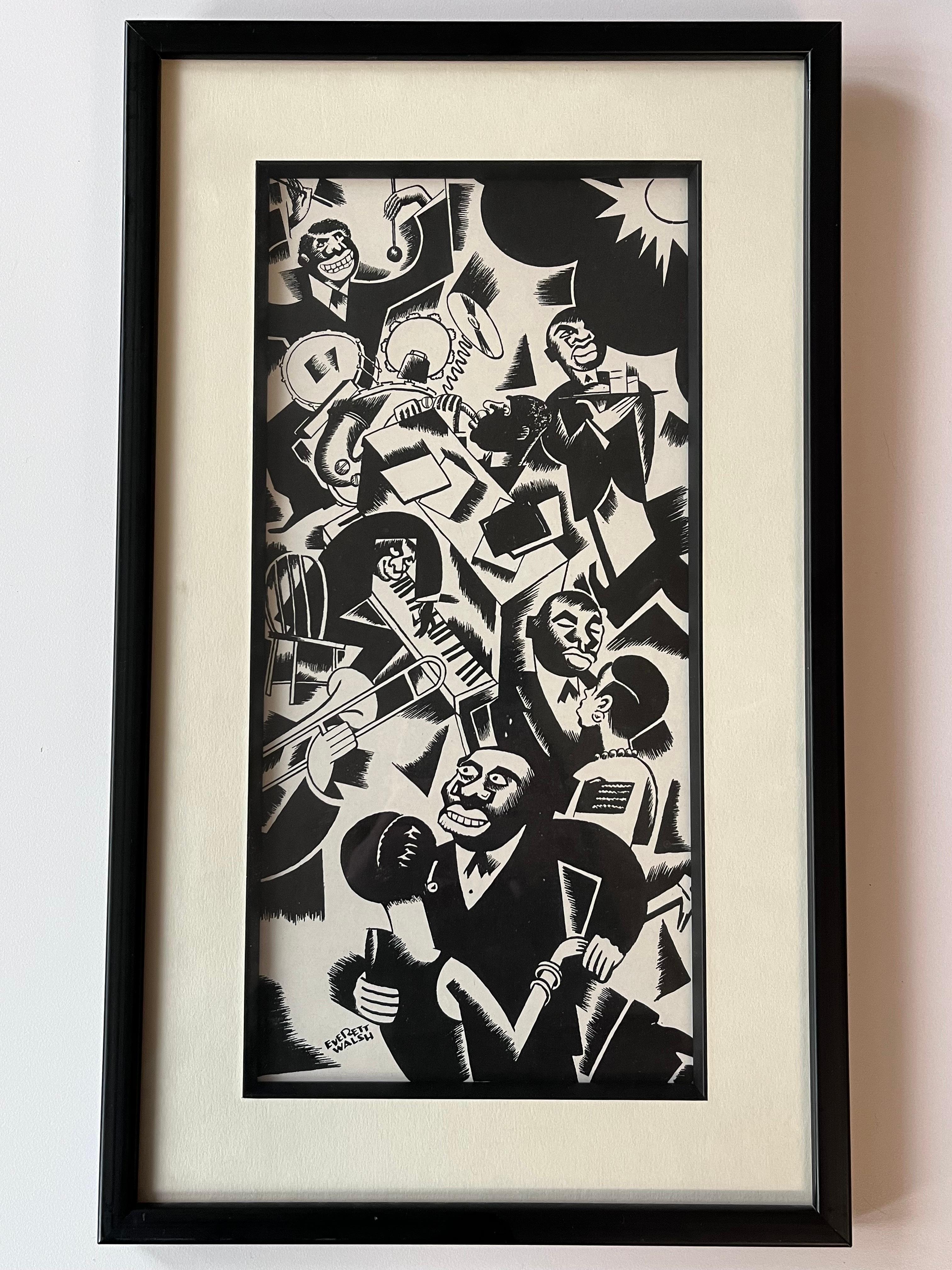 Art déco Rare estampe art déco des années 1920 représentant un club de jazz afro-américain par Everett Walshe en vente