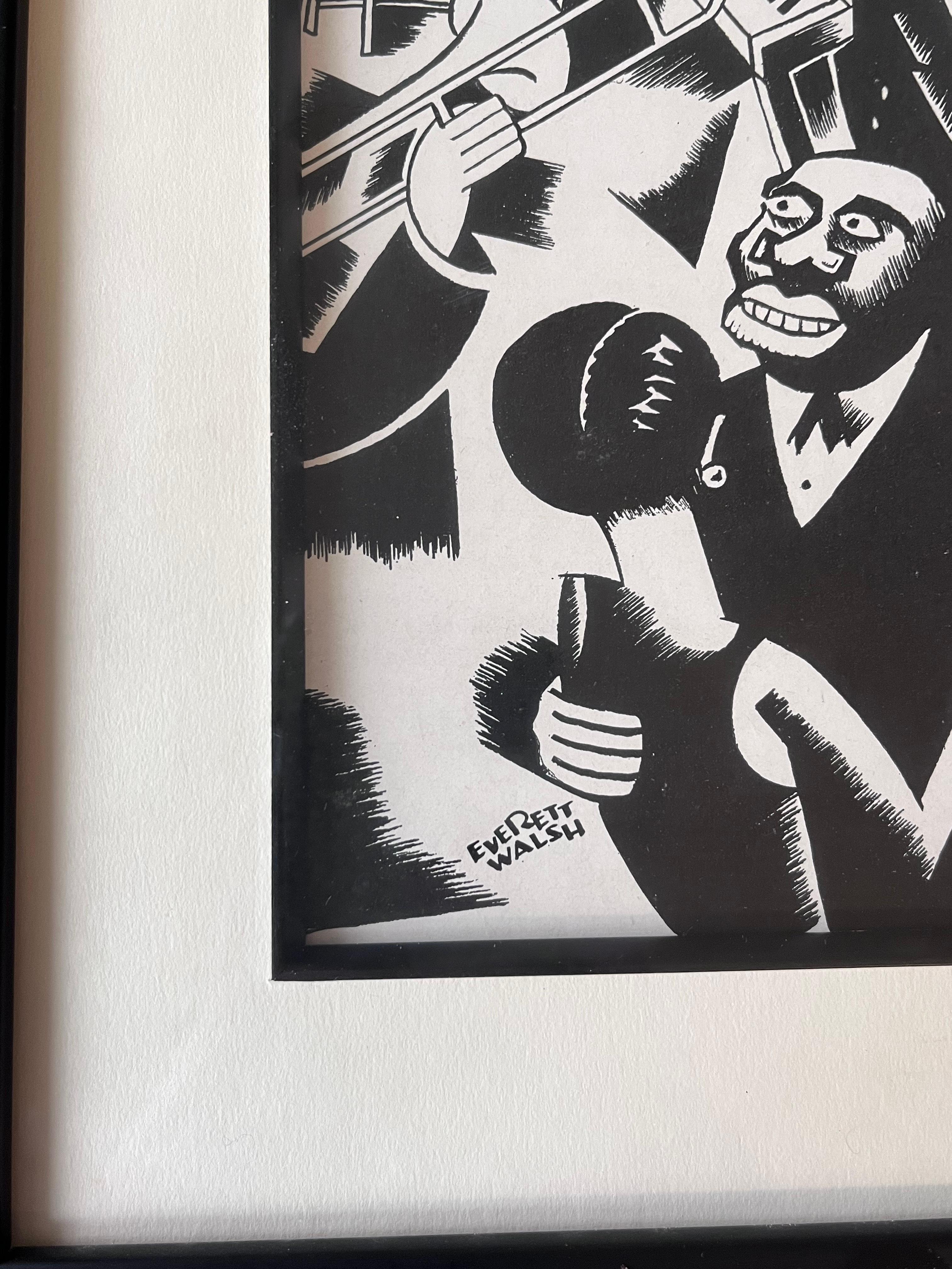 Américain Rare estampe art déco des années 1920 représentant un club de jazz afro-américain par Everett Walshe en vente