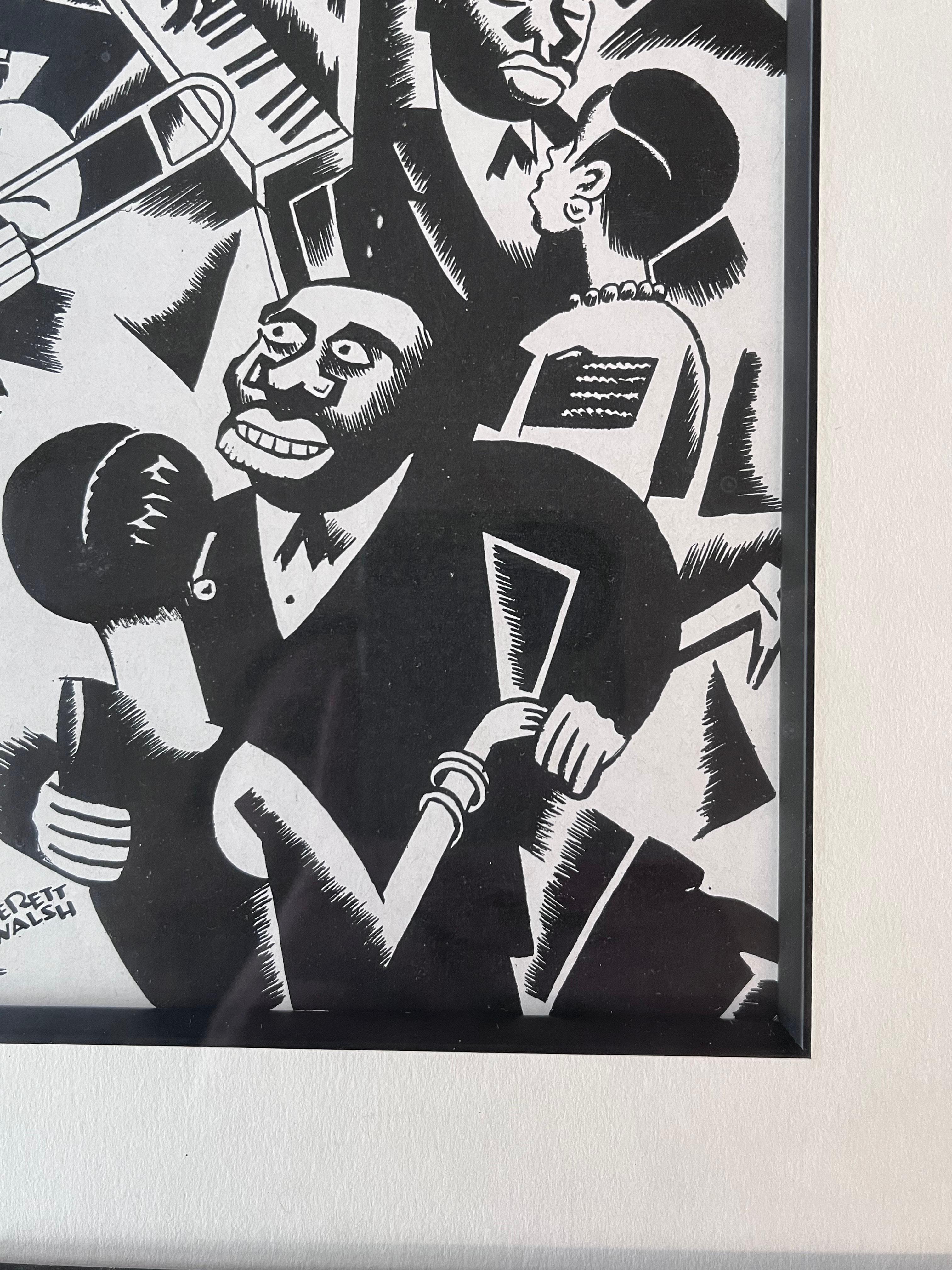 Rare estampe art déco des années 1920 représentant un club de jazz afro-américain par Everett Walshe Bon état - En vente à Red Lion, PA