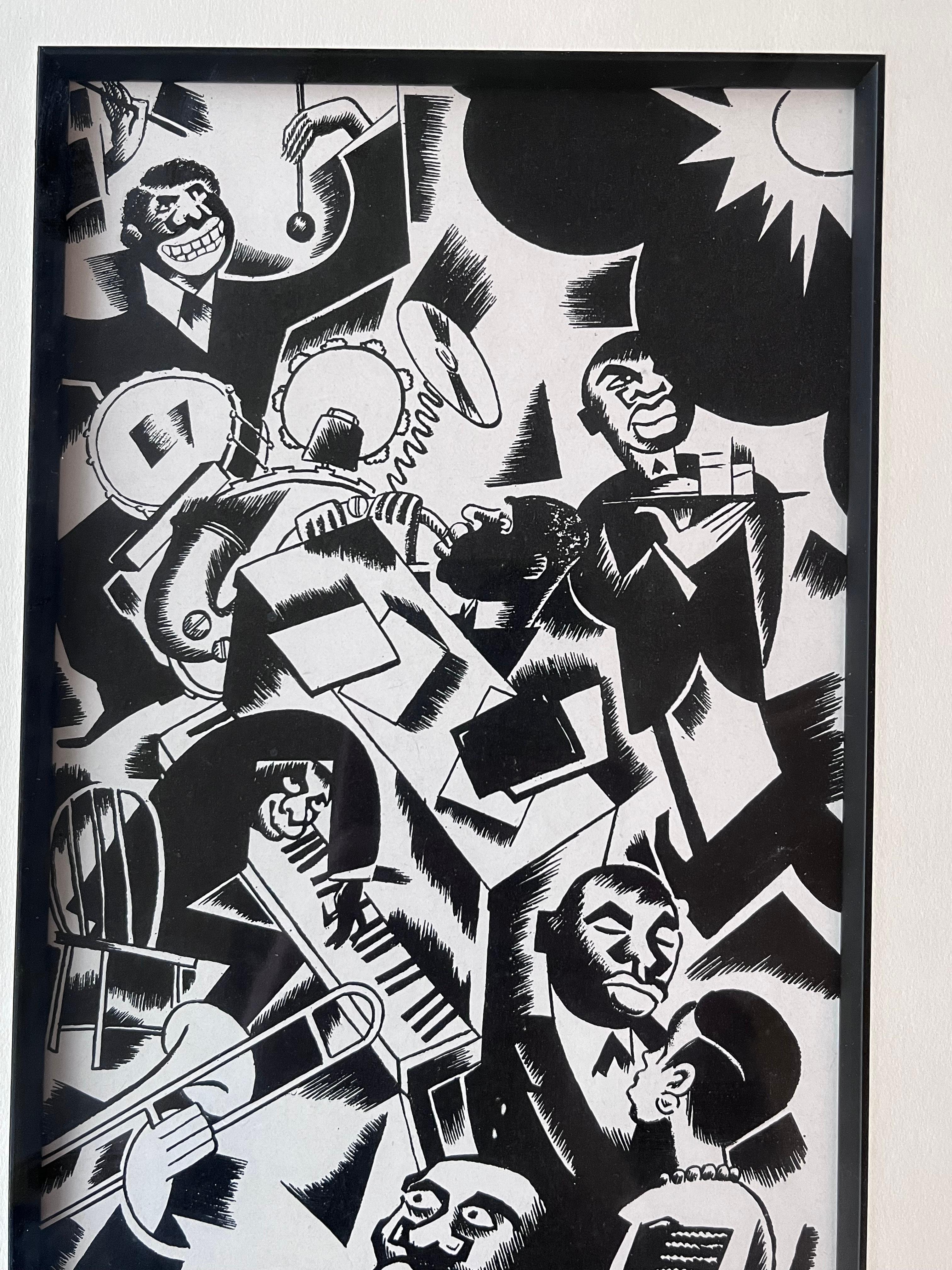 Début du 20ème siècle Rare estampe art déco des années 1920 représentant un club de jazz afro-américain par Everett Walshe en vente
