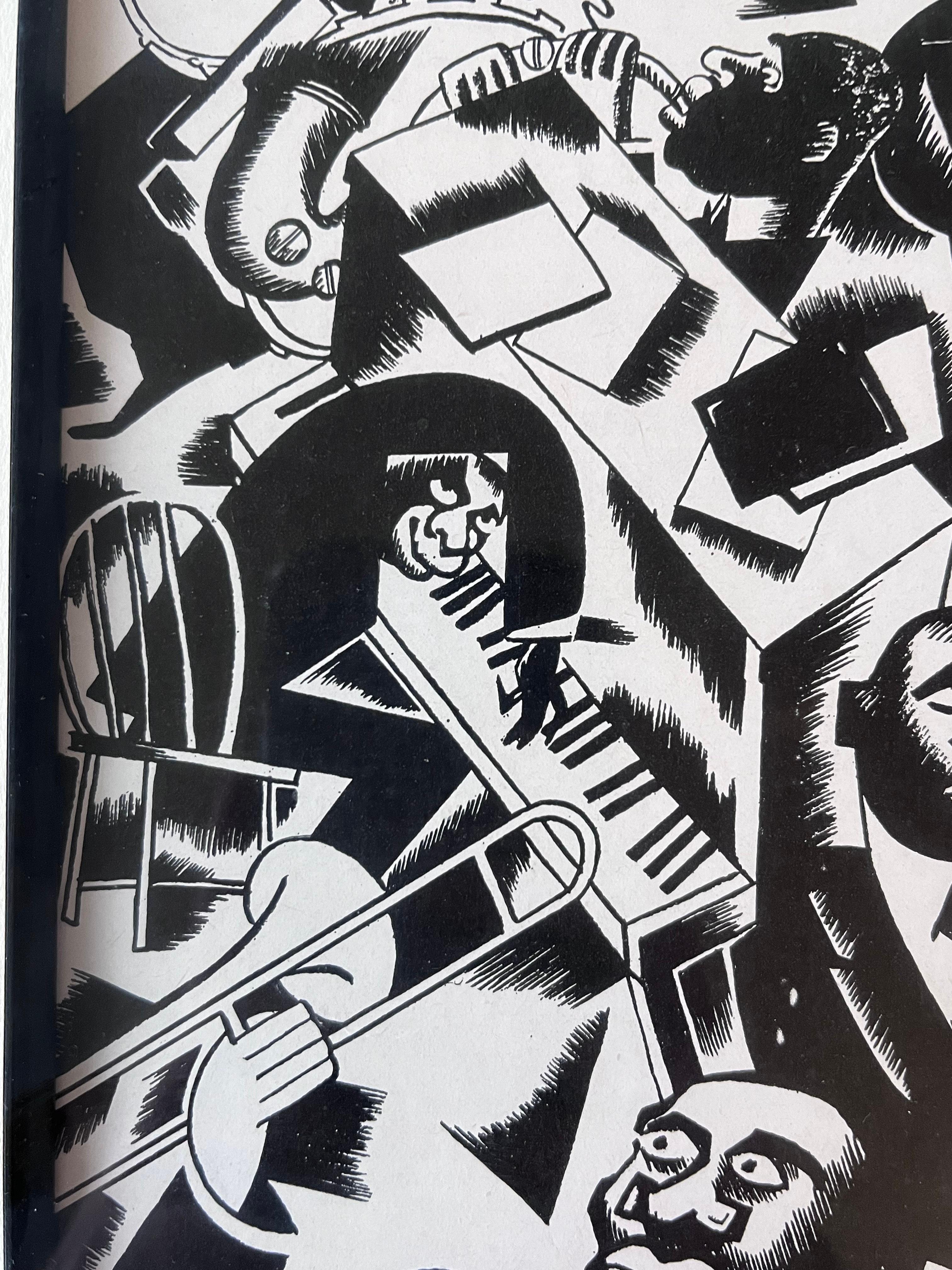 Verre Rare estampe art déco des années 1920 représentant un club de jazz afro-américain par Everett Walshe en vente