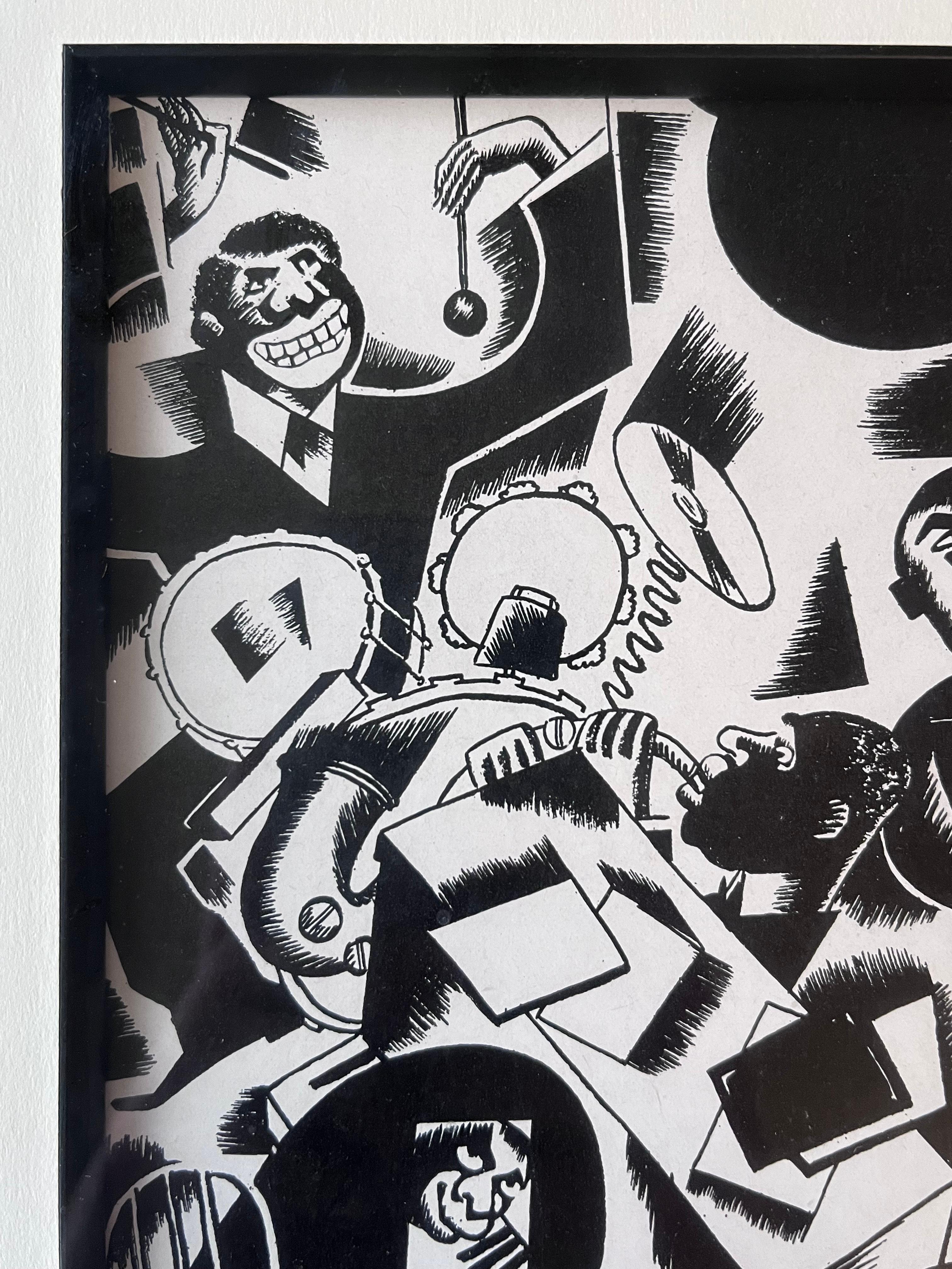 Rare estampe art déco des années 1920 représentant un club de jazz afro-américain par Everett Walshe en vente 1