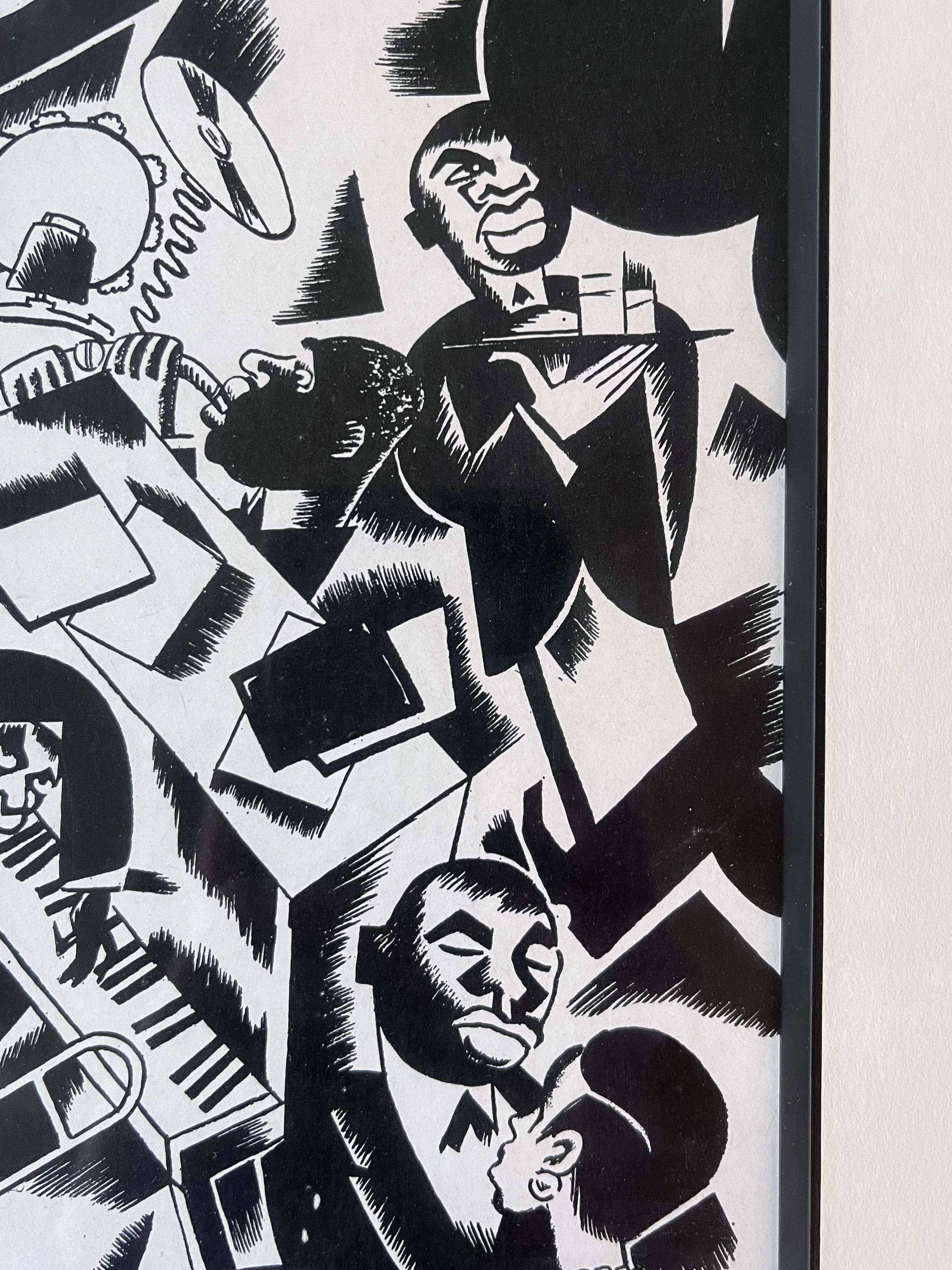 Rare estampe art déco des années 1920 représentant un club de jazz afro-américain par Everett Walshe en vente 2