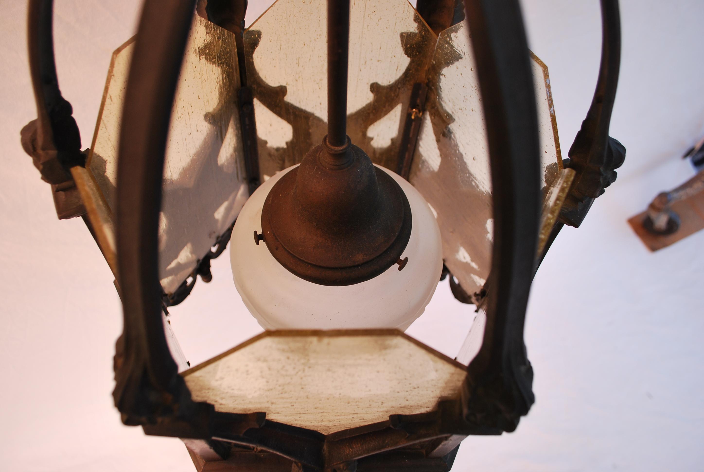 A beautiful and rare 1920's bronze lantern, the patina is so much nicer in person