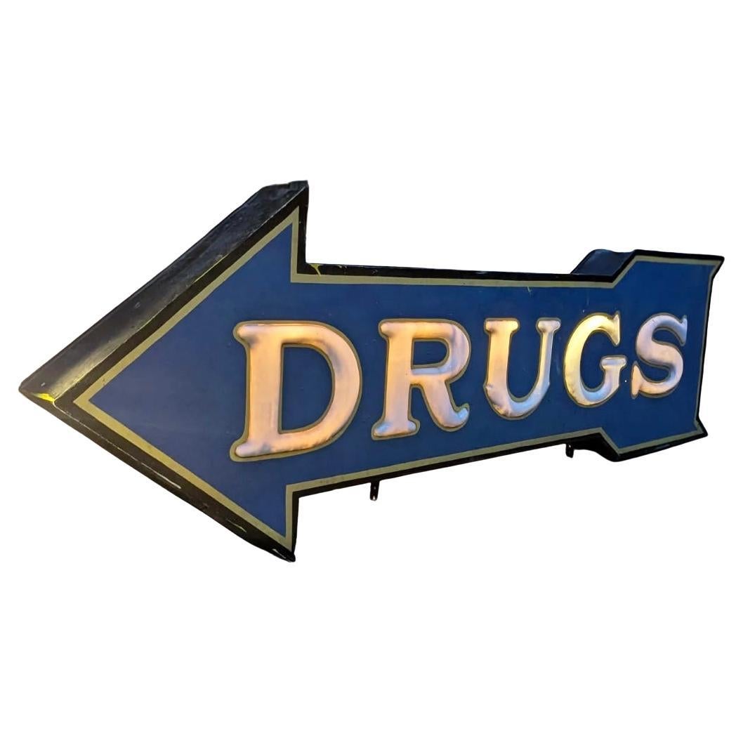 Seltene 1920
s Can "Drugs" Schild /Pfeil, LIGHT UP Milchglas Buchstaben, doppelseitig im Angebot
