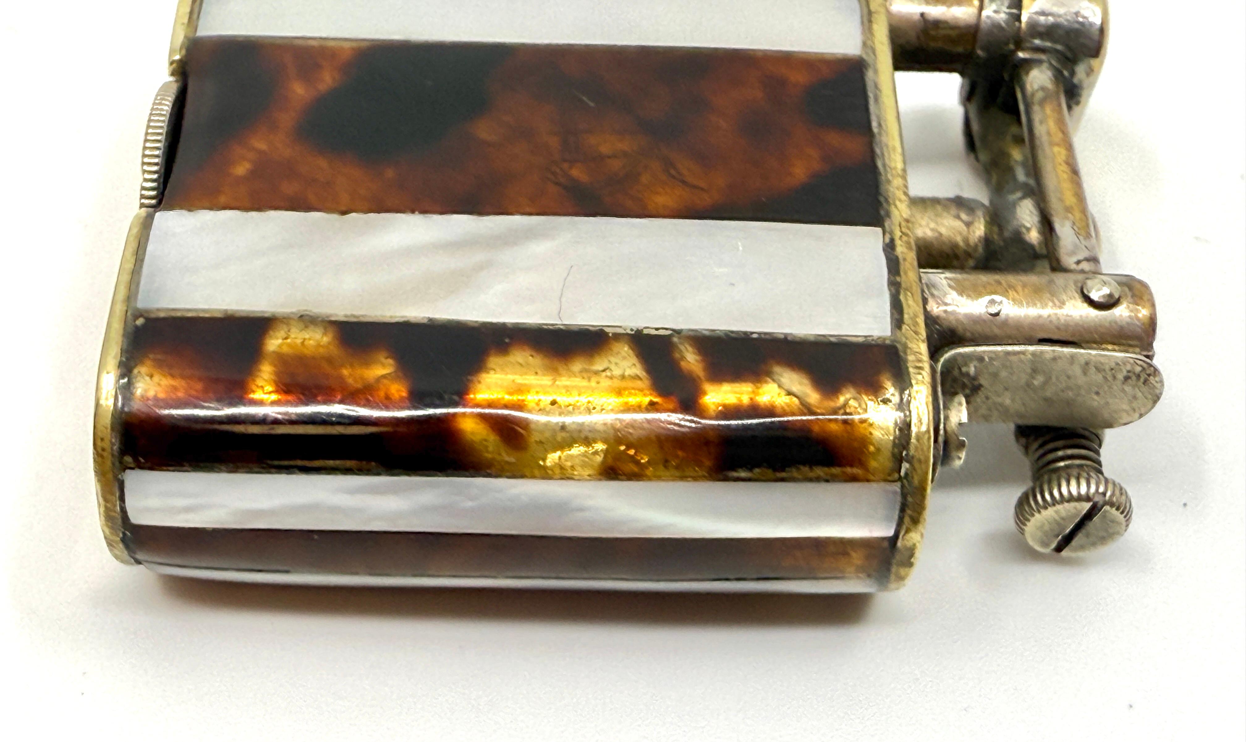 Rare 1920’s Dunhill Unique Lighter Mother of Pearl and Horn Lift Arm Working For Sale 4