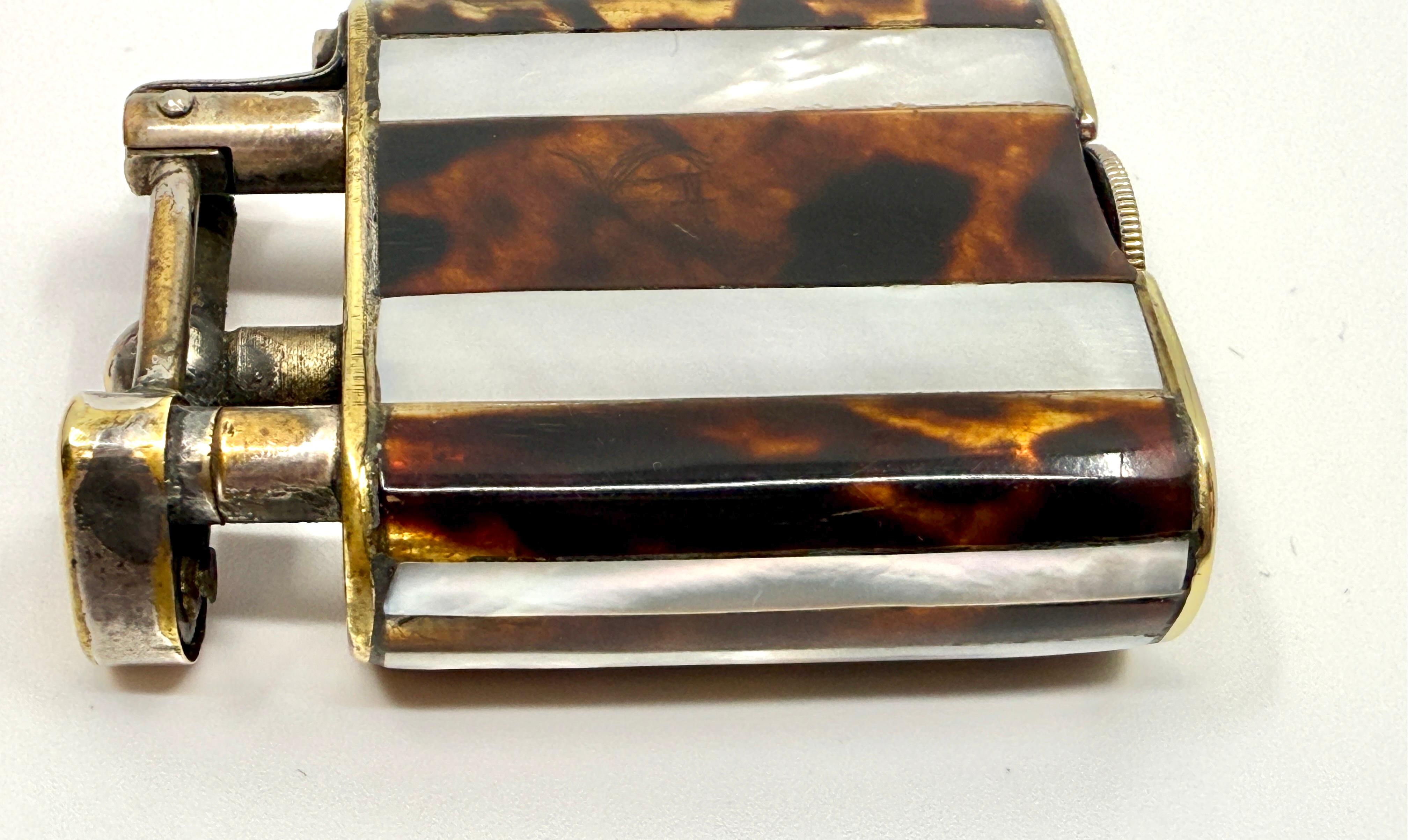 Rare 1920’s Dunhill Unique Lighter Mother of Pearl and Horn Lift Arm Working For Sale 5