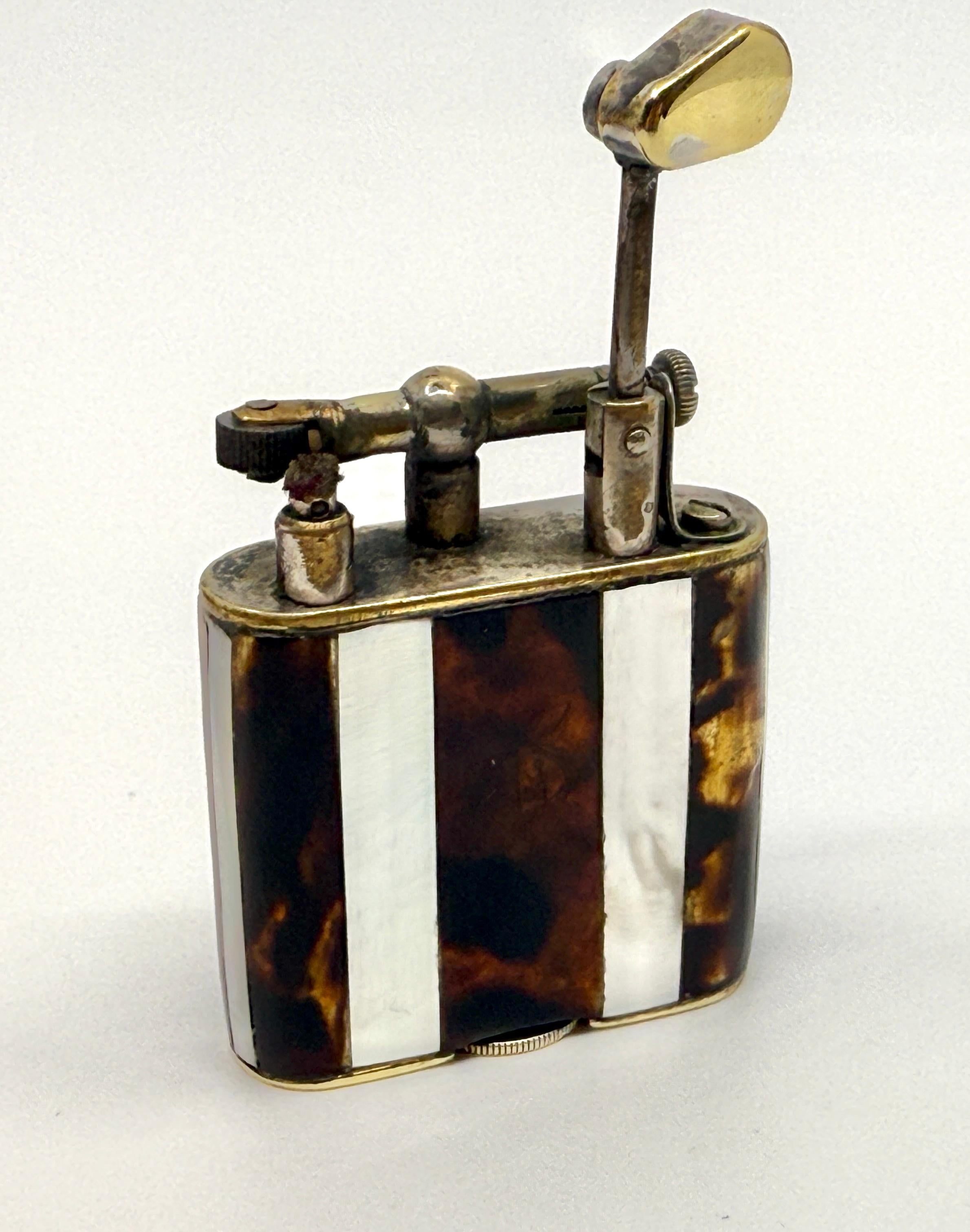 Rare 1920’s Dunhill Unique Lighter Mother of Pearl and Horn Lift Arm Working For Sale 6