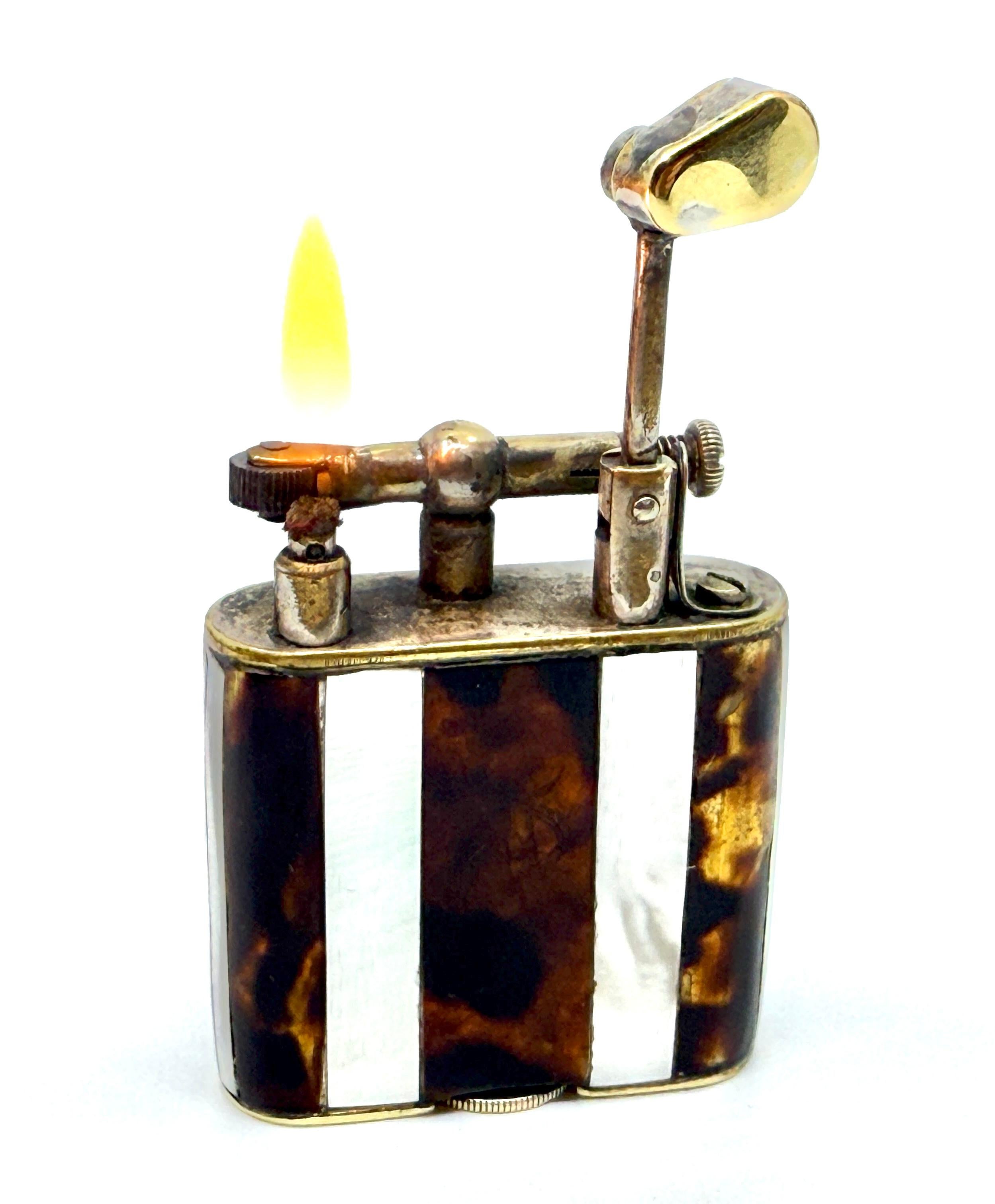 Rare 1920’s Dunhill Unique Lighter Mother of Pearl and Horn Lift Arm Working For Sale 7