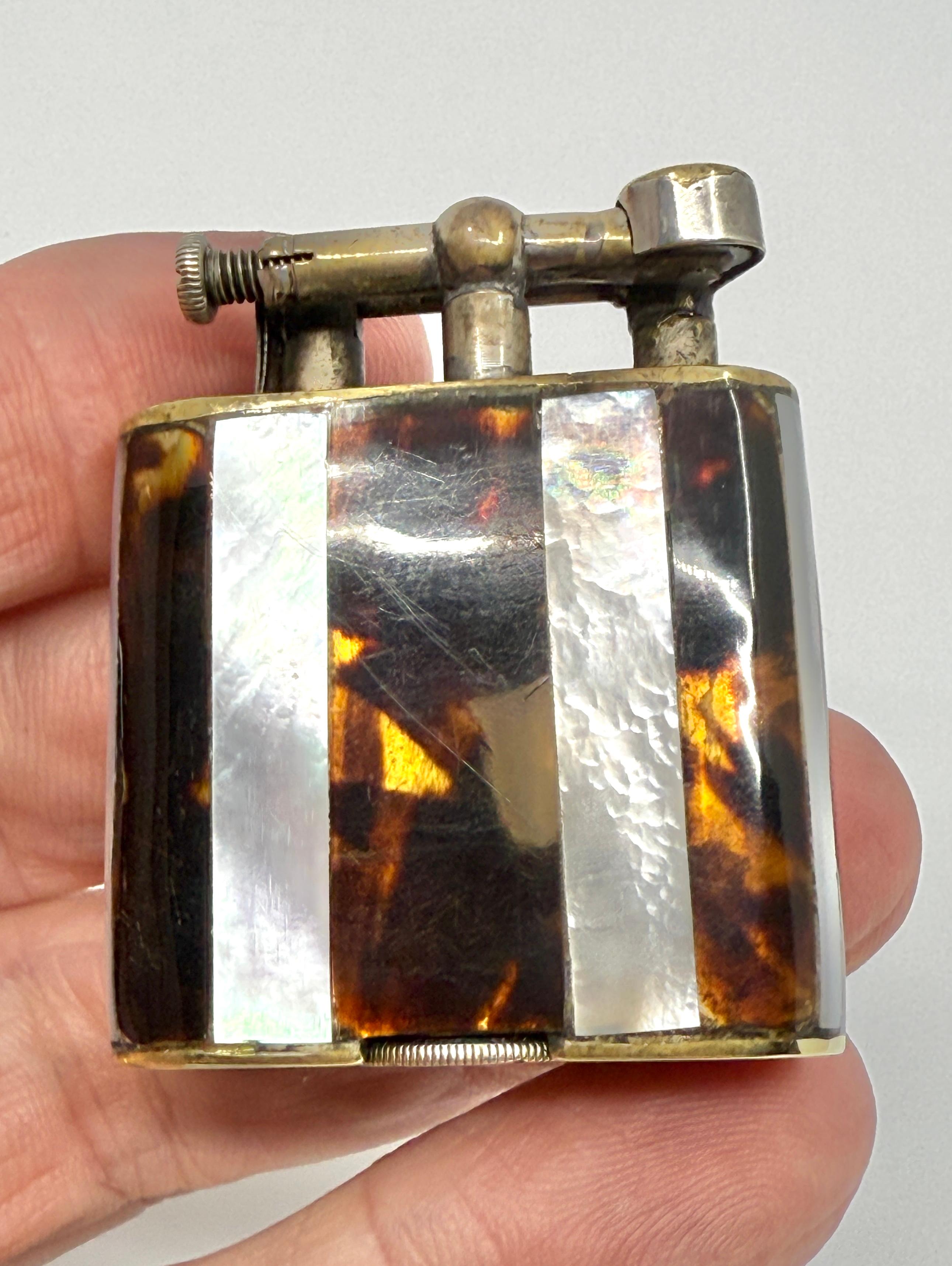 Rare 1920’s Dunhill Unique Lighter Mother of Pearl and Horn Lift Arm Working For Sale 8