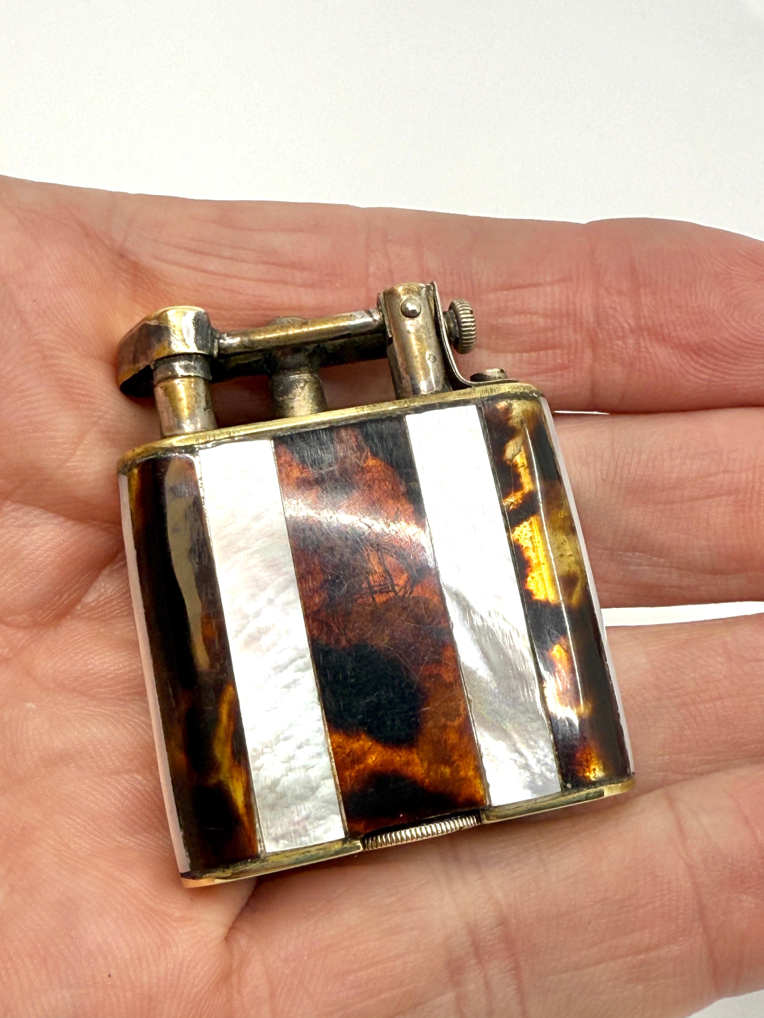 Rare 1920’s Dunhill Unique Lighter Mother of Pearl and Horn Lift Arm Working For Sale 9