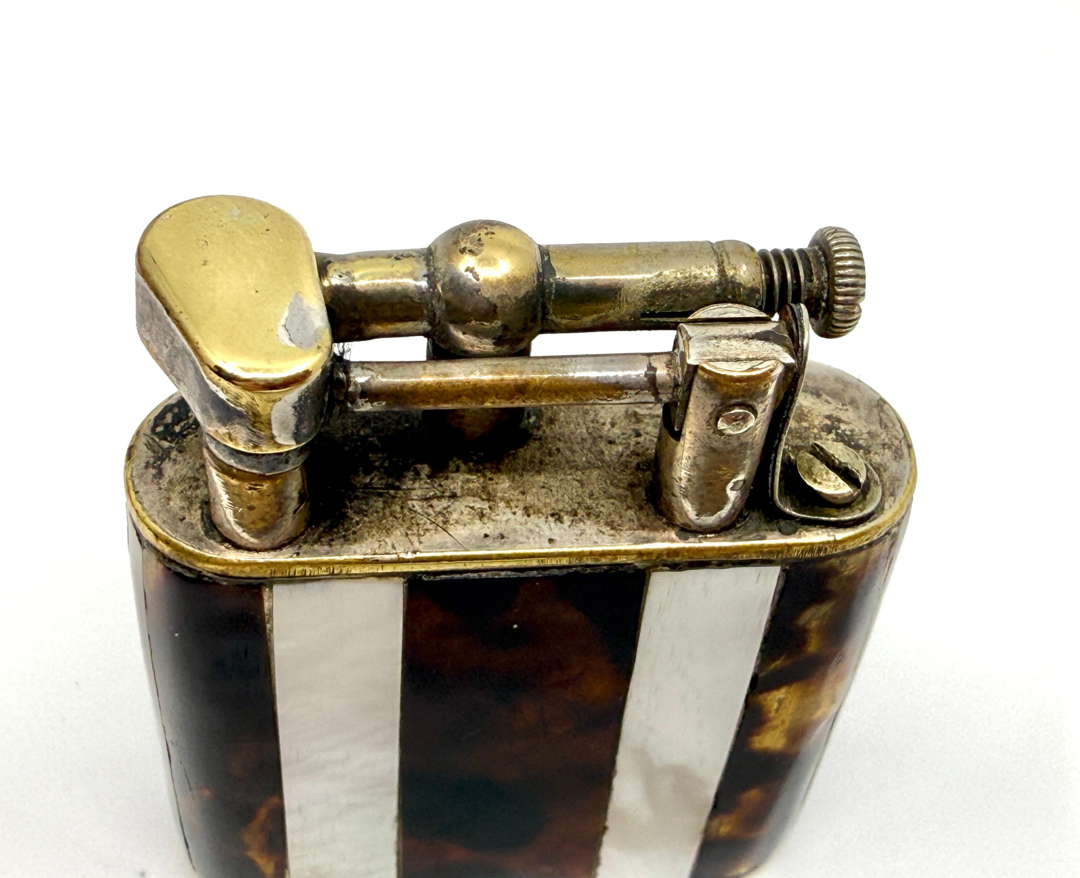 Hand-Crafted Rare 1920’s Dunhill Unique Lighter Mother of Pearl and Horn Lift Arm Working For Sale