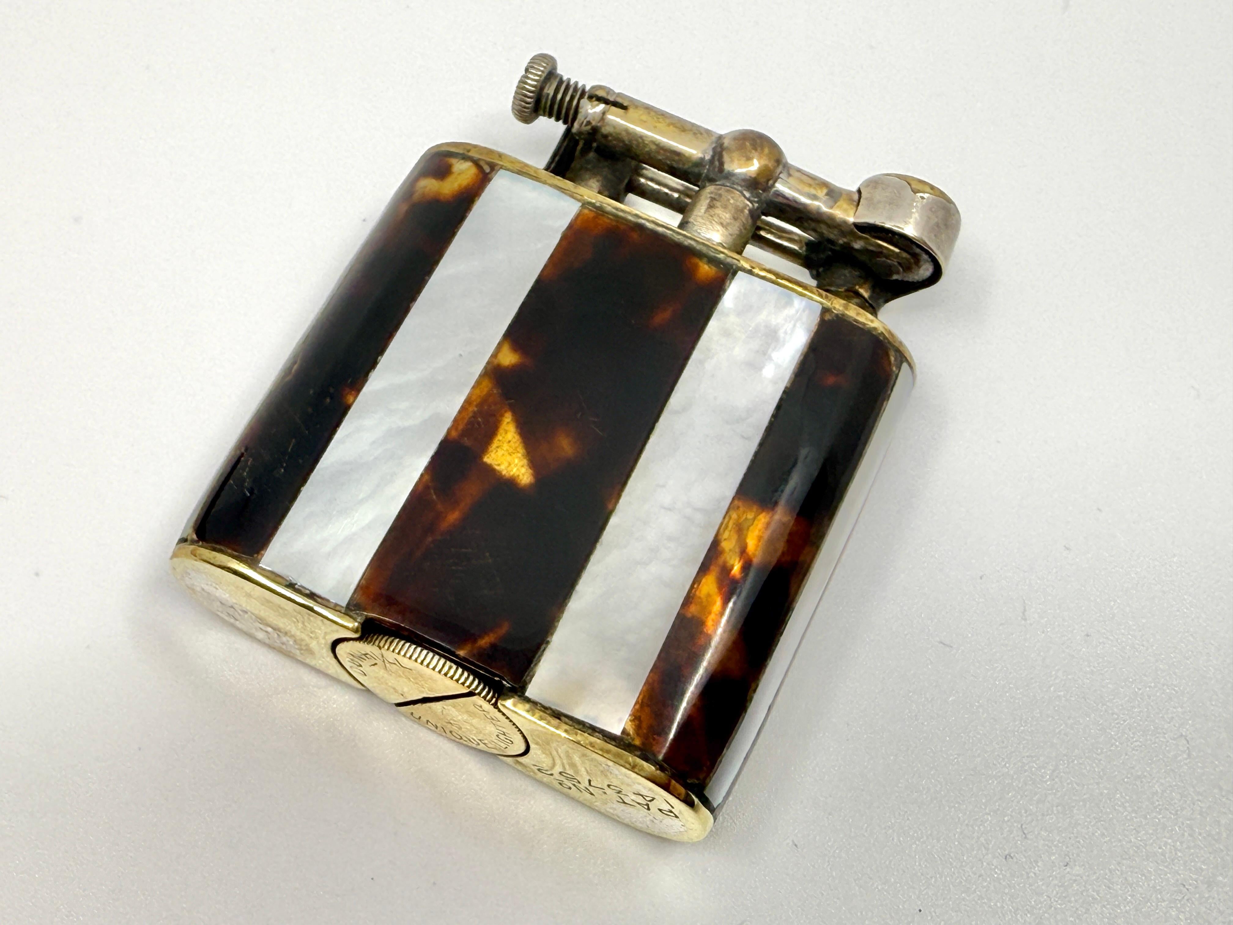 Rare 1920’s Dunhill Unique Lighter Mother of Pearl and Horn Lift Arm Working For Sale 2
