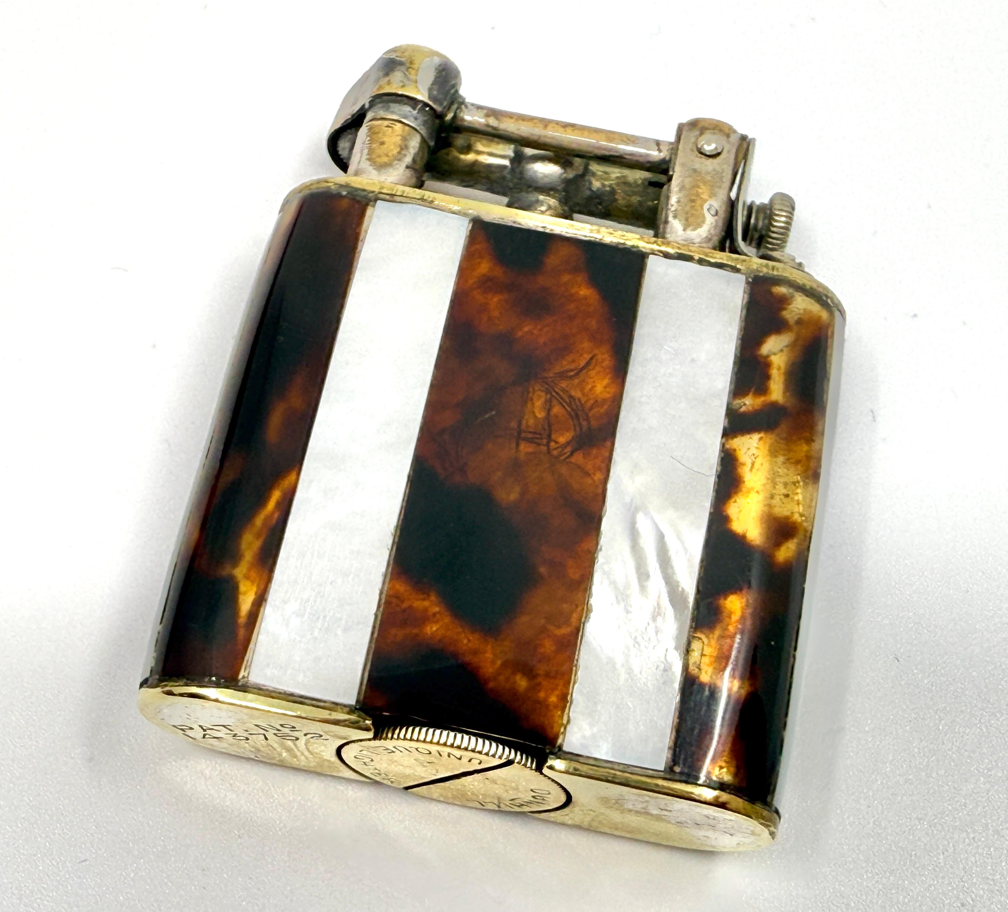Rare 1920’s Dunhill Unique Lighter Mother of Pearl and Horn Lift Arm Working For Sale 3