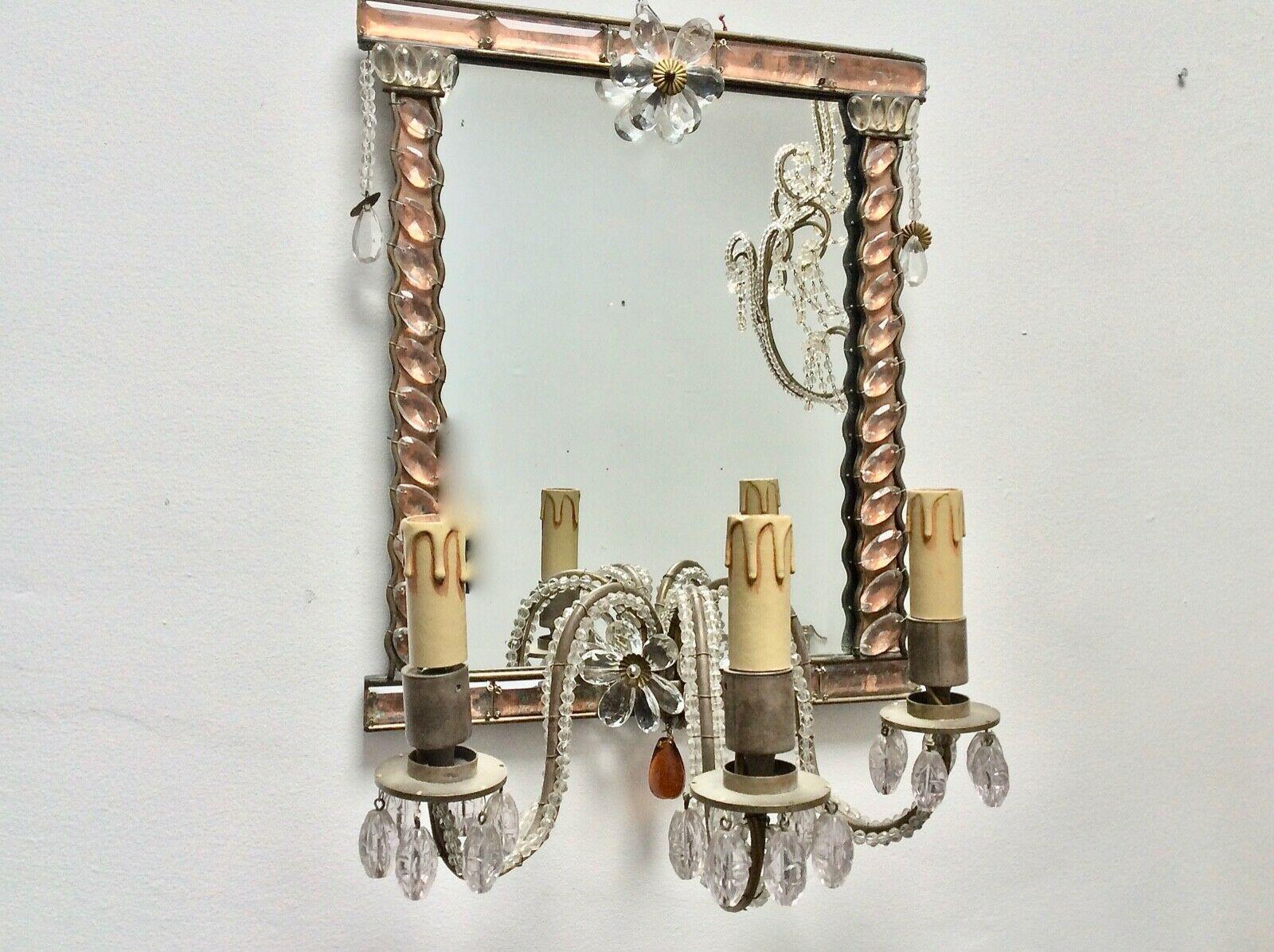 Rare 1920s French Art Deco Crystal Maison Bagues Wall Mirror Sconce / Wall Lamp In Good Condition For Sale In Opa Locka, FL