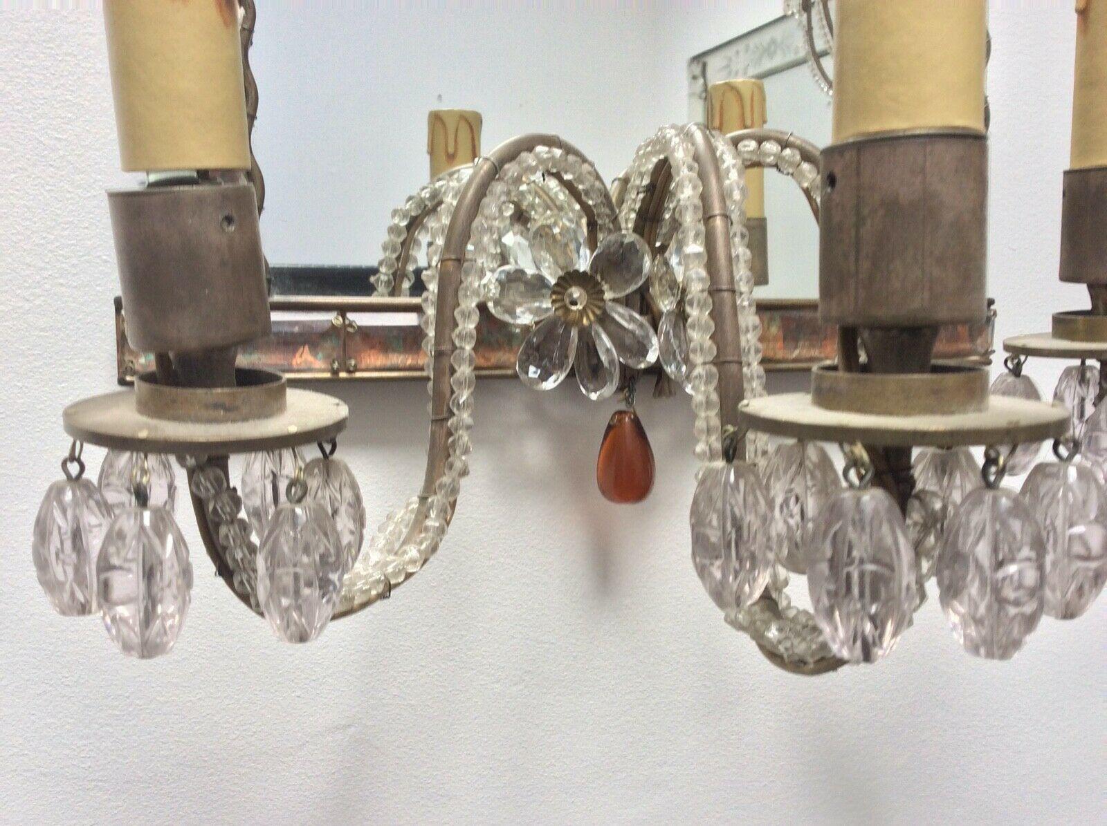 Early 20th Century Rare 1920s French Art Deco Crystal Maison Bagues Wall Mirror Sconce / Wall Lamp For Sale