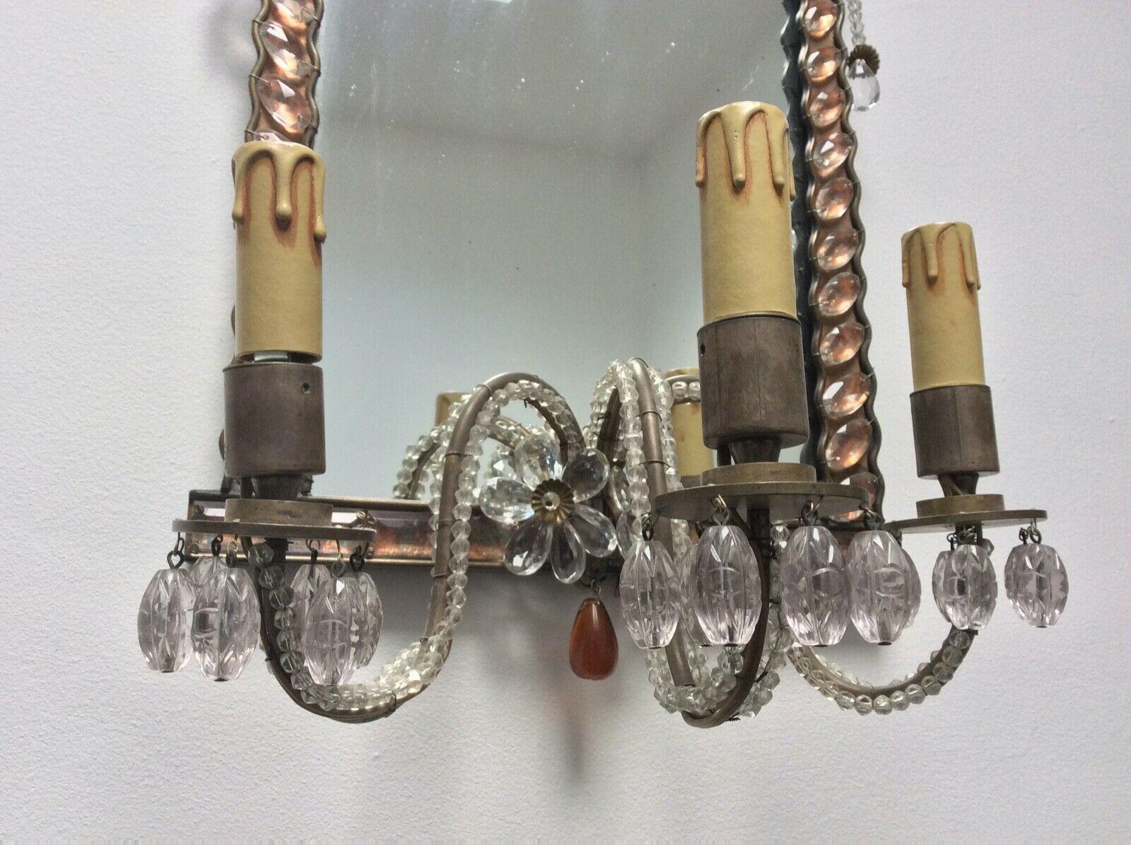 Art Glass Rare 1920s French Art Deco Crystal Maison Bagues Wall Mirror Sconce / Wall Lamp For Sale