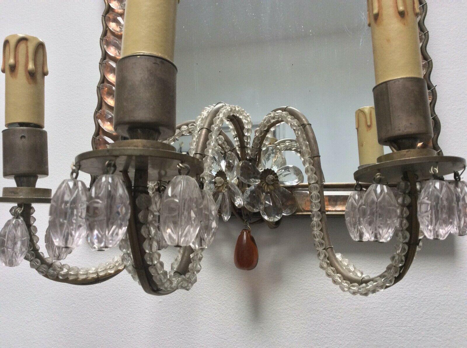 Rare 1920s French Art Deco Crystal Maison Bagues Wall Mirror Sconce / Wall Lamp For Sale 1