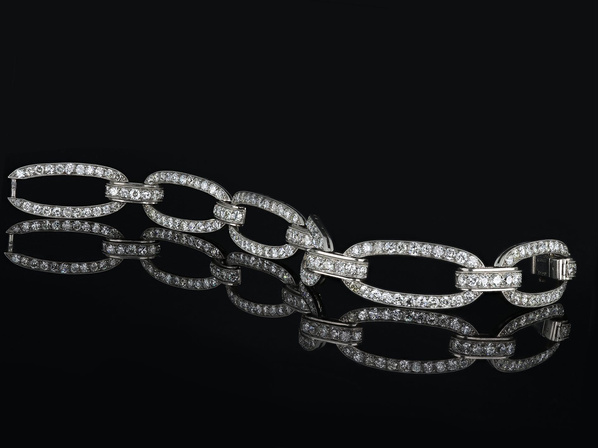 Old European Cut Rare 1920s Georges Fouquet Diamond Oval Link Bracelet For Sale